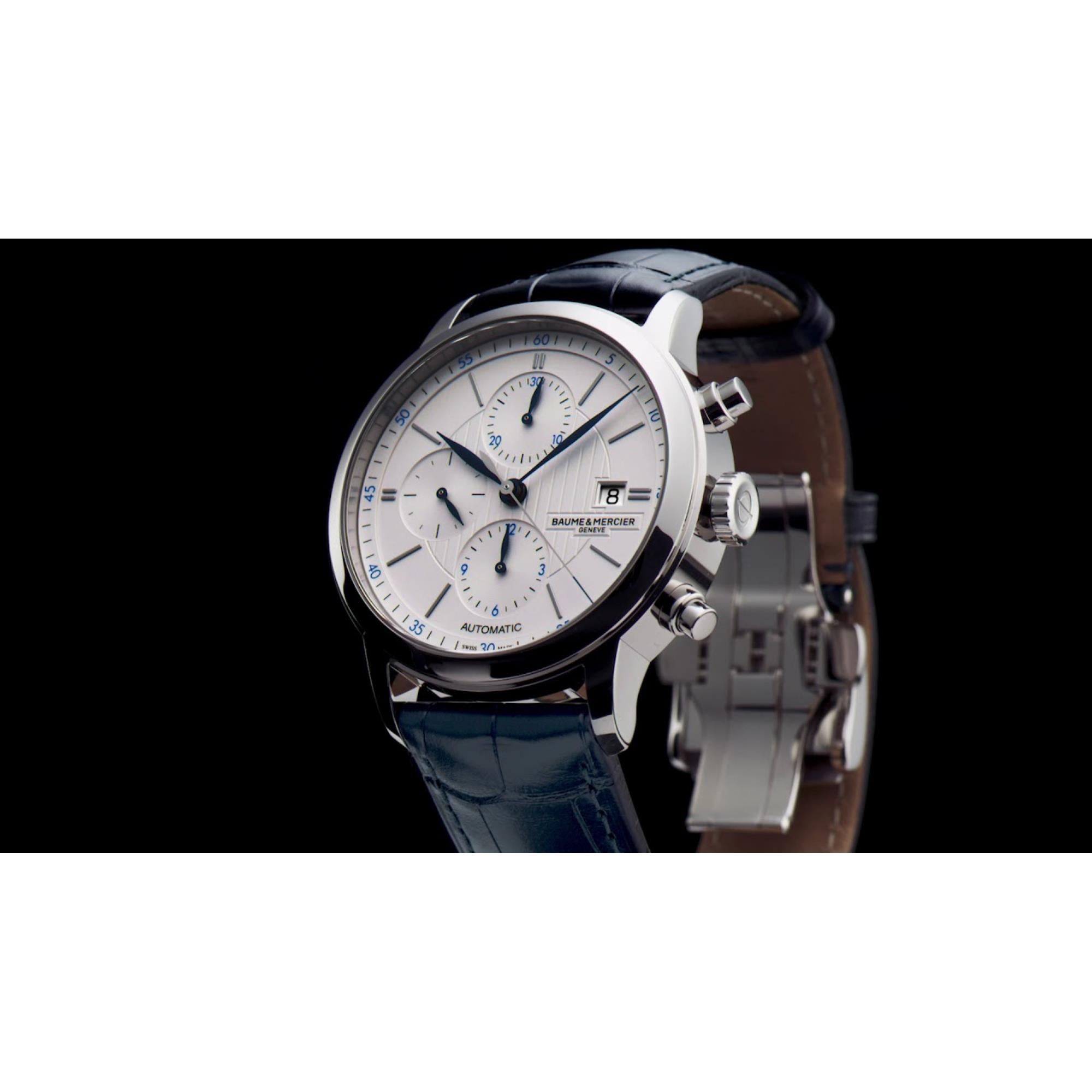 Baume & Mercier Classima Automatic Silver Chronograph Dial Blue Leather Strap Men’s Watch BM0A10330