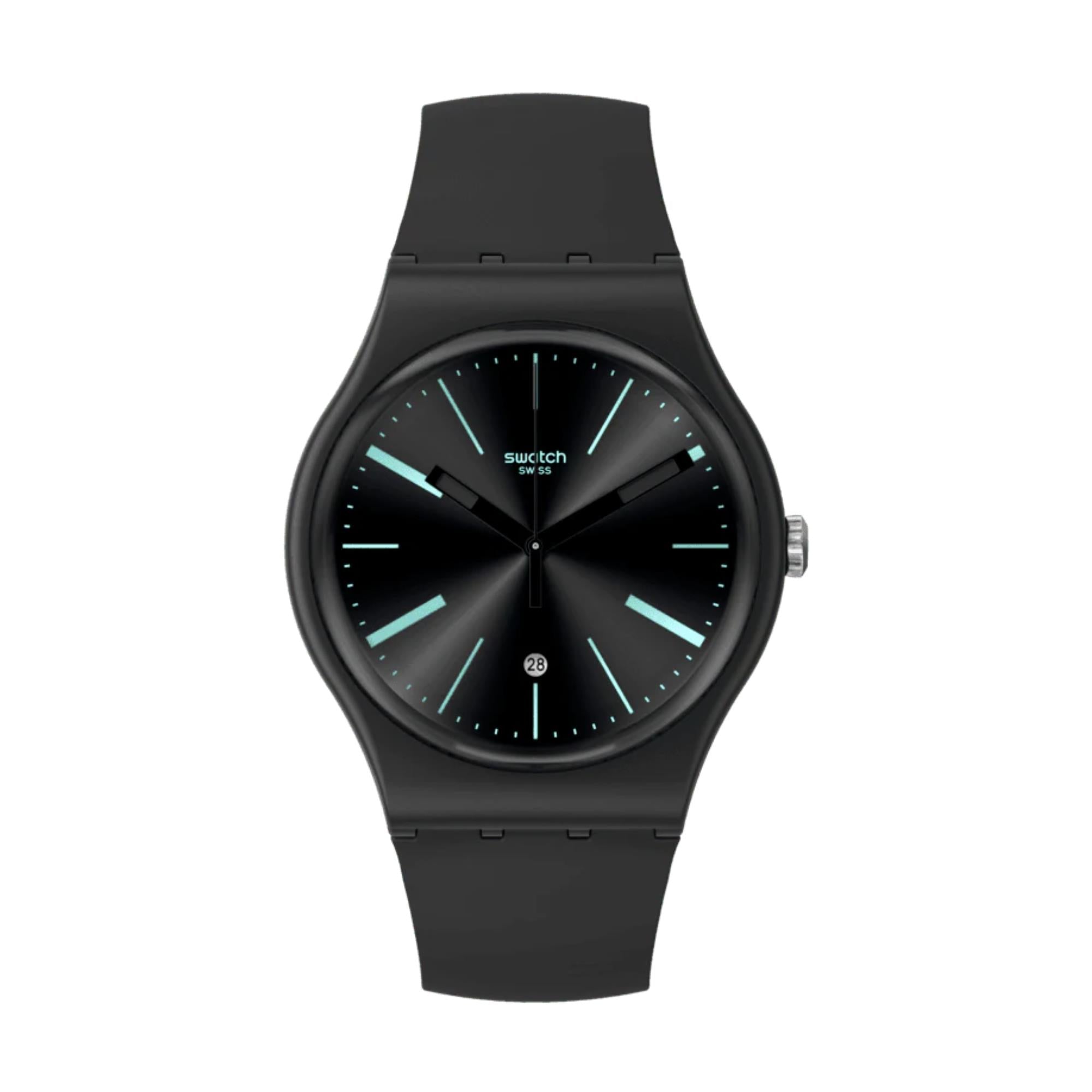 Swatch Holiday Collection A Dash Of Green Black Dial Silicone Strap Unisex Watch SO29B404