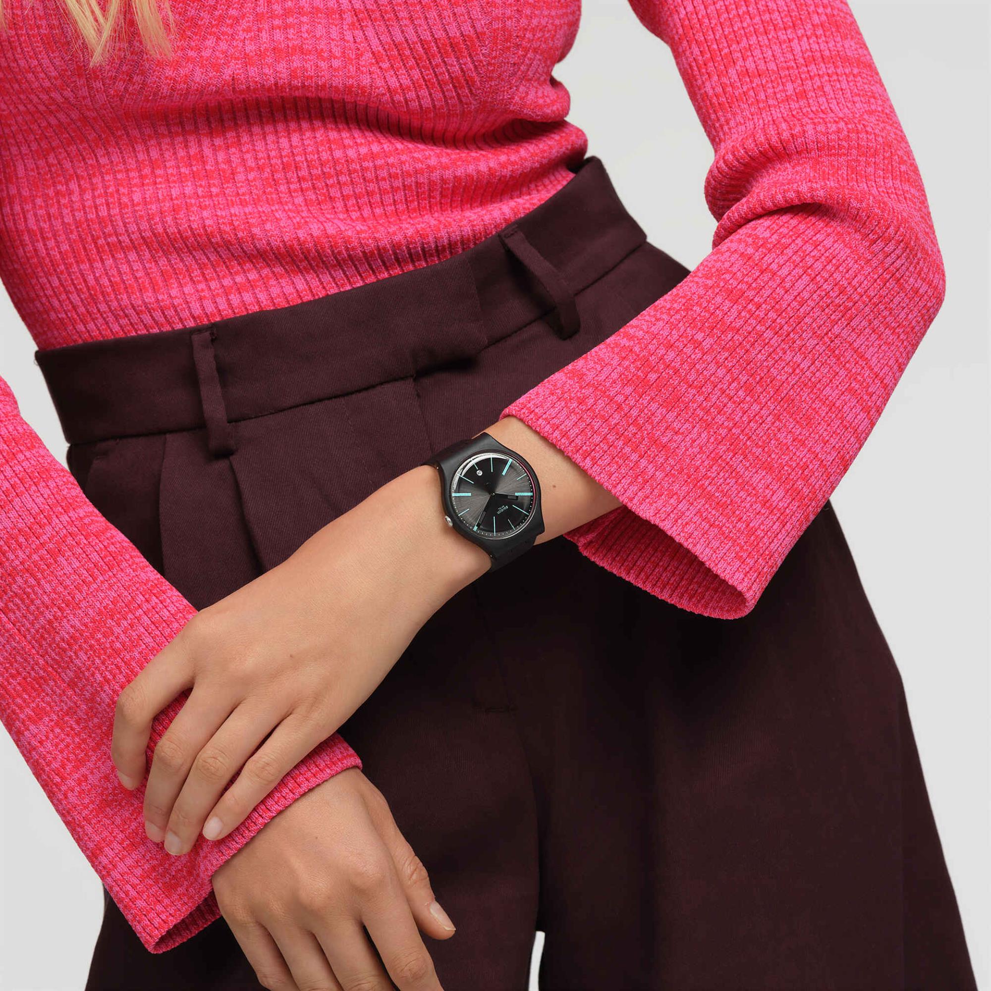 Swatch Holiday Collection A Dash Of Green Black Dial Silicone Strap Unisex Watch SO29B404