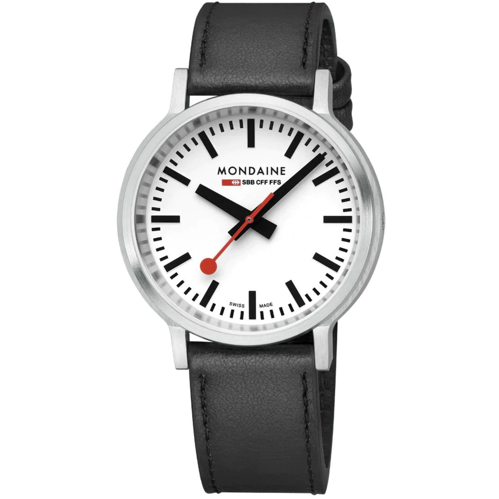 Mondaine stop2go Quartz White Dial Black Vegan Grape Leather Strap Unisex Watch MST.4101B.LBV.2SE