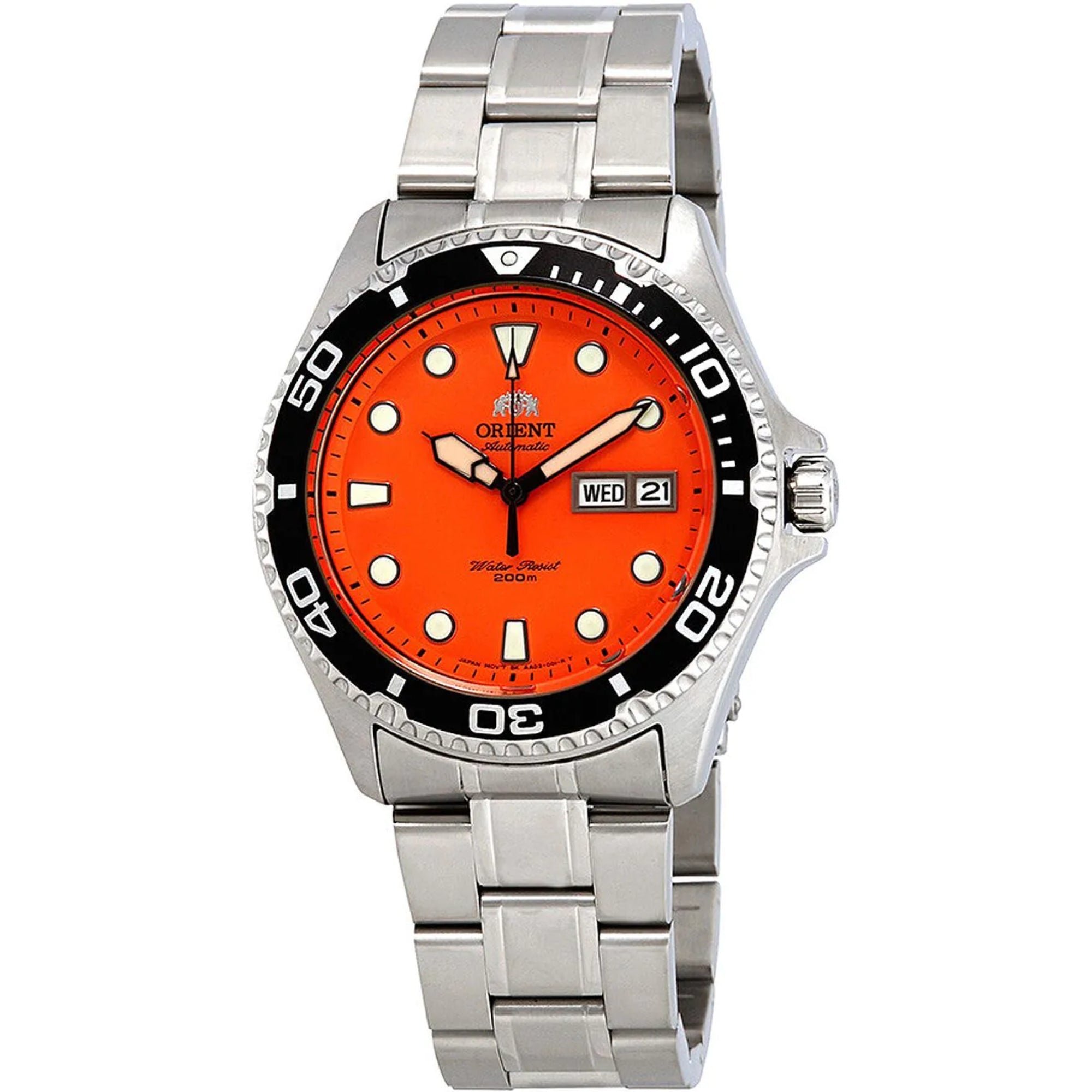 Orient Ray II Automatic Orange Dial Steel Strap Men’s Watch FAA02006M9