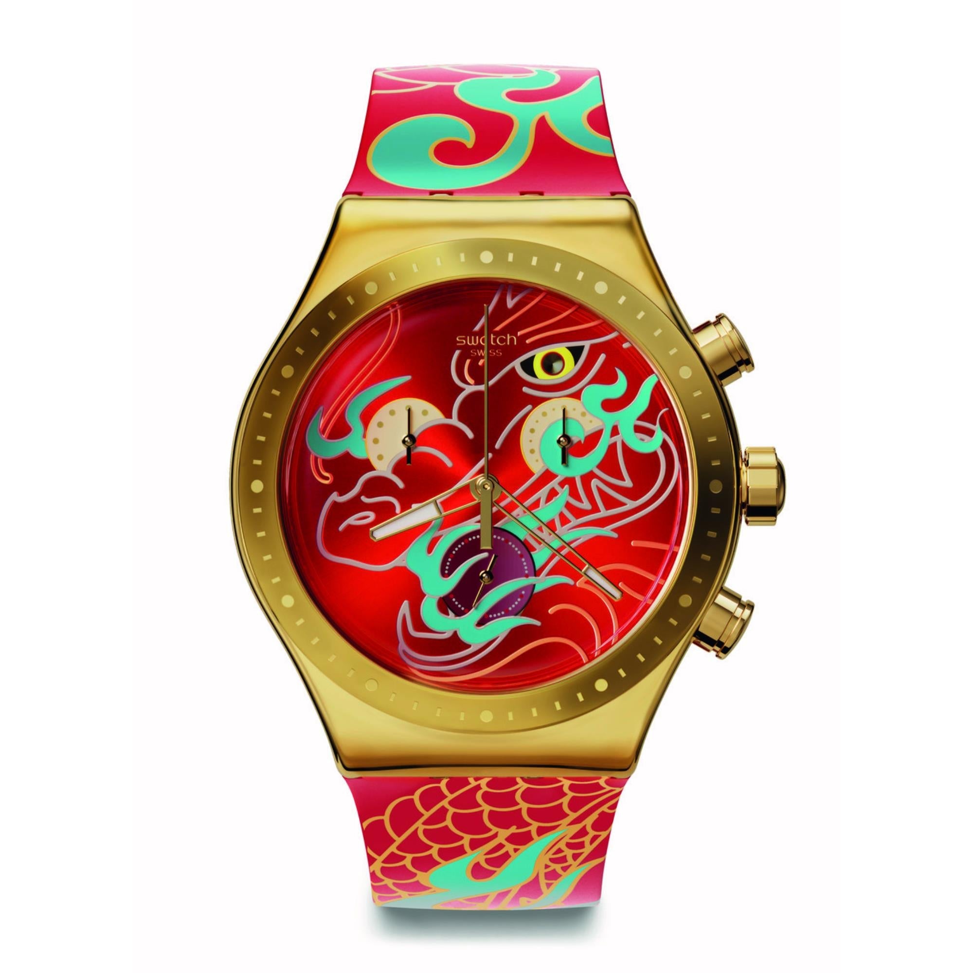 Swatch Dragon In Motion Quartz Red Dial Silicone Strap Men's Watch YVZ100