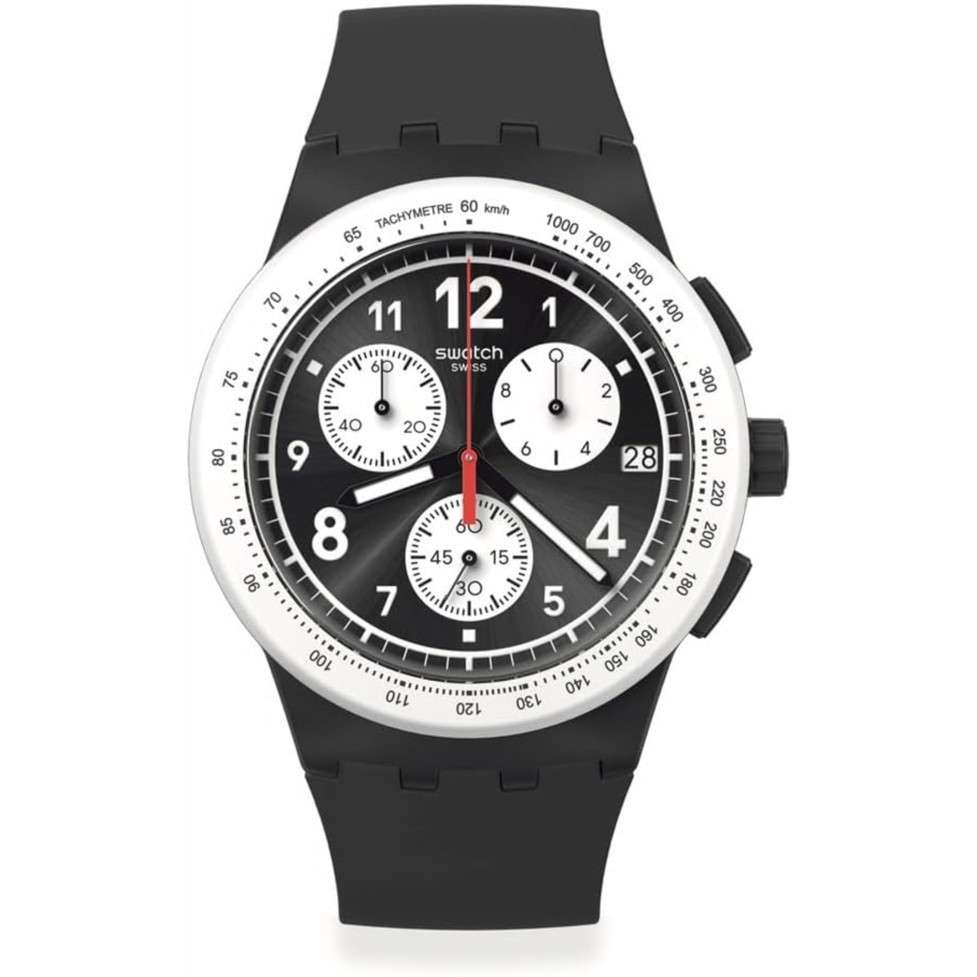 Swatch Nothing Basic About Black Quartz Black Chronograph Dial Silicone Strap Men's Watch SUSB420
