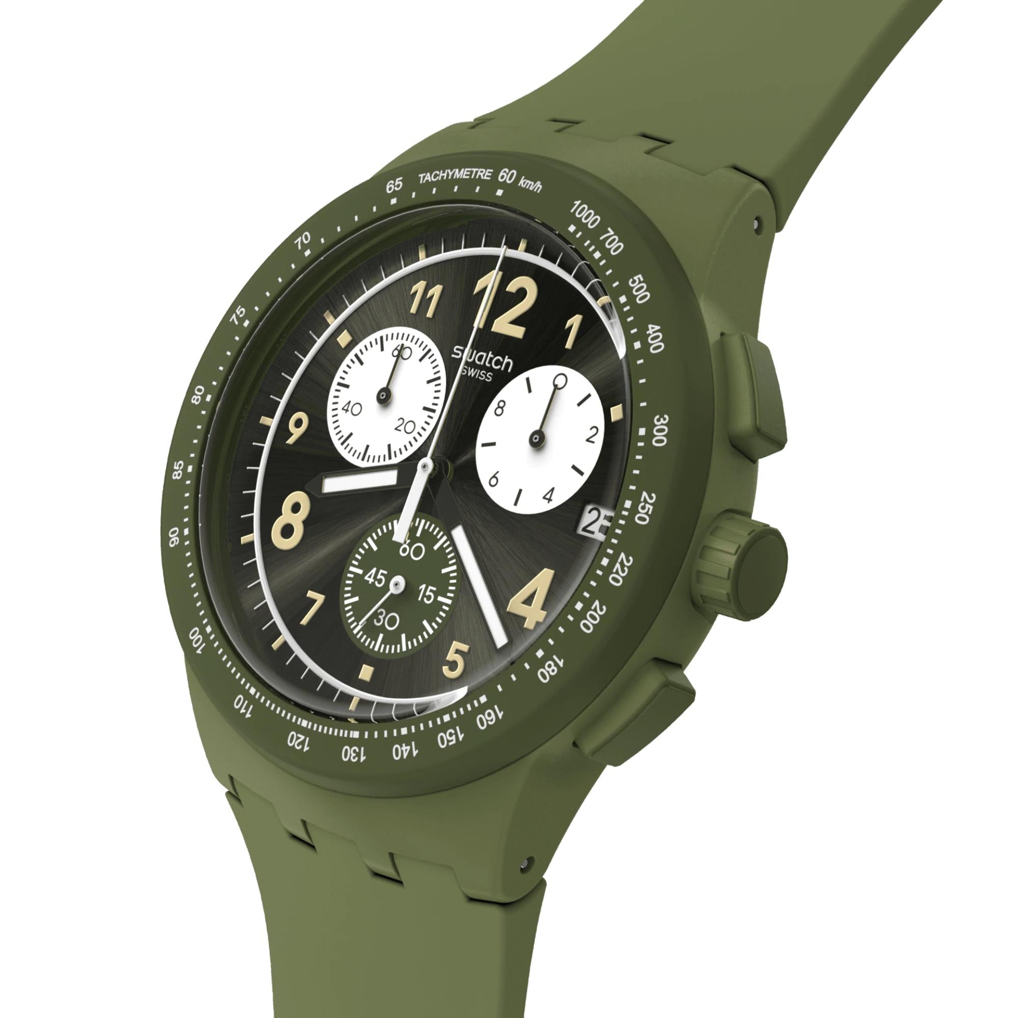 Swatch Nothing Basic About Green Quartz Green Chronograph Dial Silicone Strap Men's Watch SUSG406