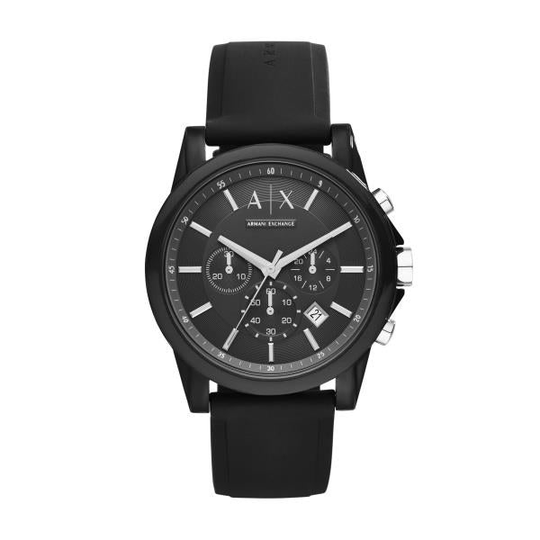 Armani Exchange Outerbanks Chronograph Quartz Black Dial Silicone Strap Men's Watch AX1326