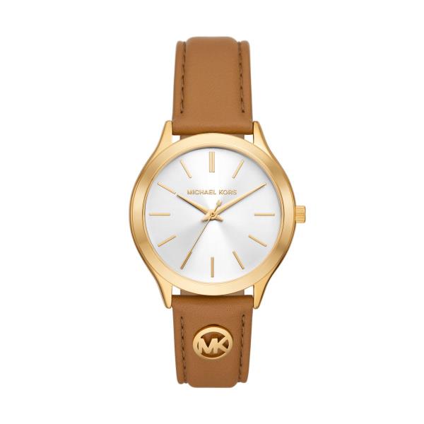 Michael Kors Slim Runway White Dial Brown Leather Strap Women's Watch MK7465