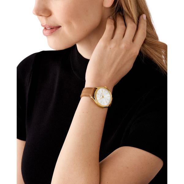 Michael Kors Slim Runway White Dial Brown Leather Strap Women's Watch MK7465