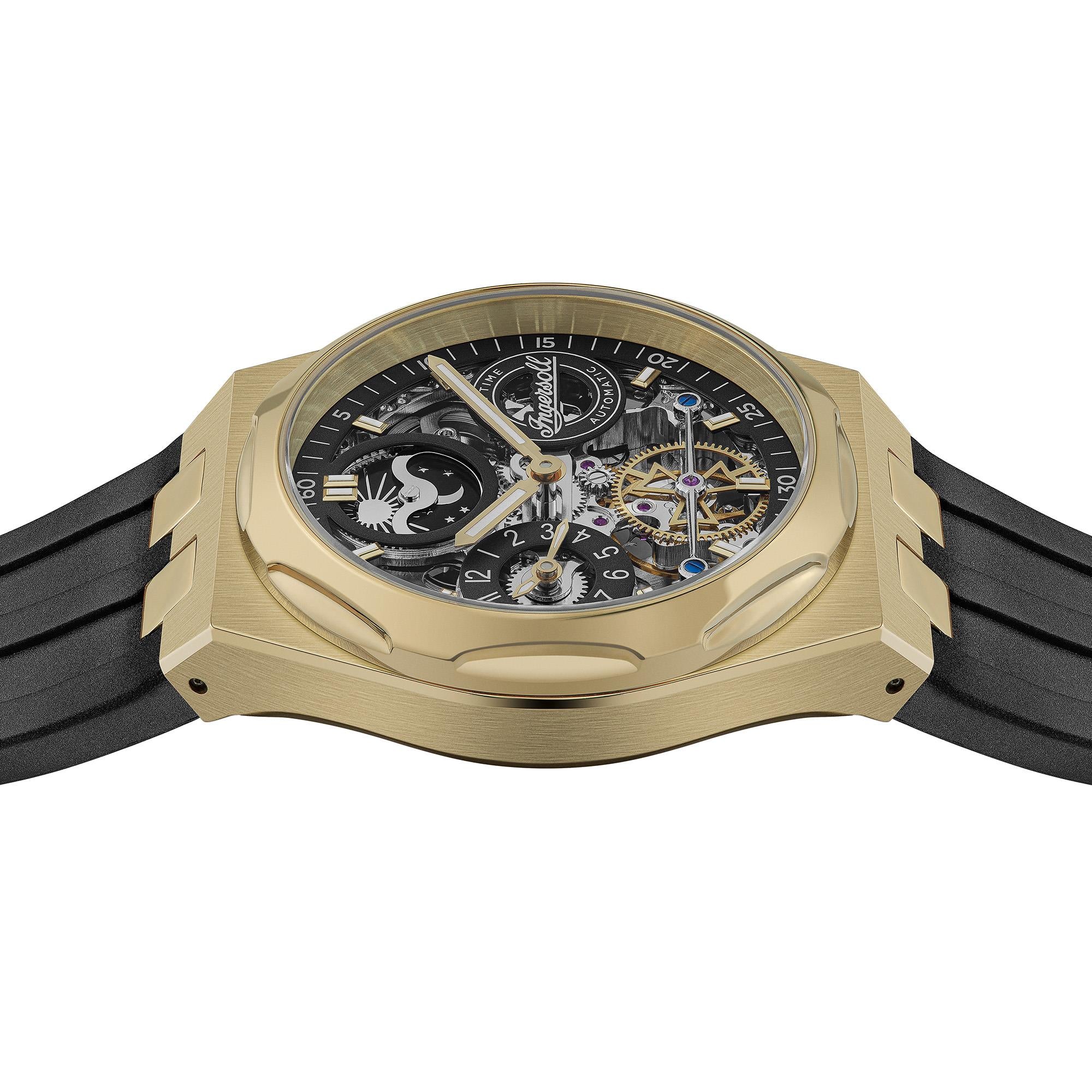 Ingersoll 1892 The Broadway Automatic Men's Watch with Black Skeleton Dial and Black PU Strap - I12907