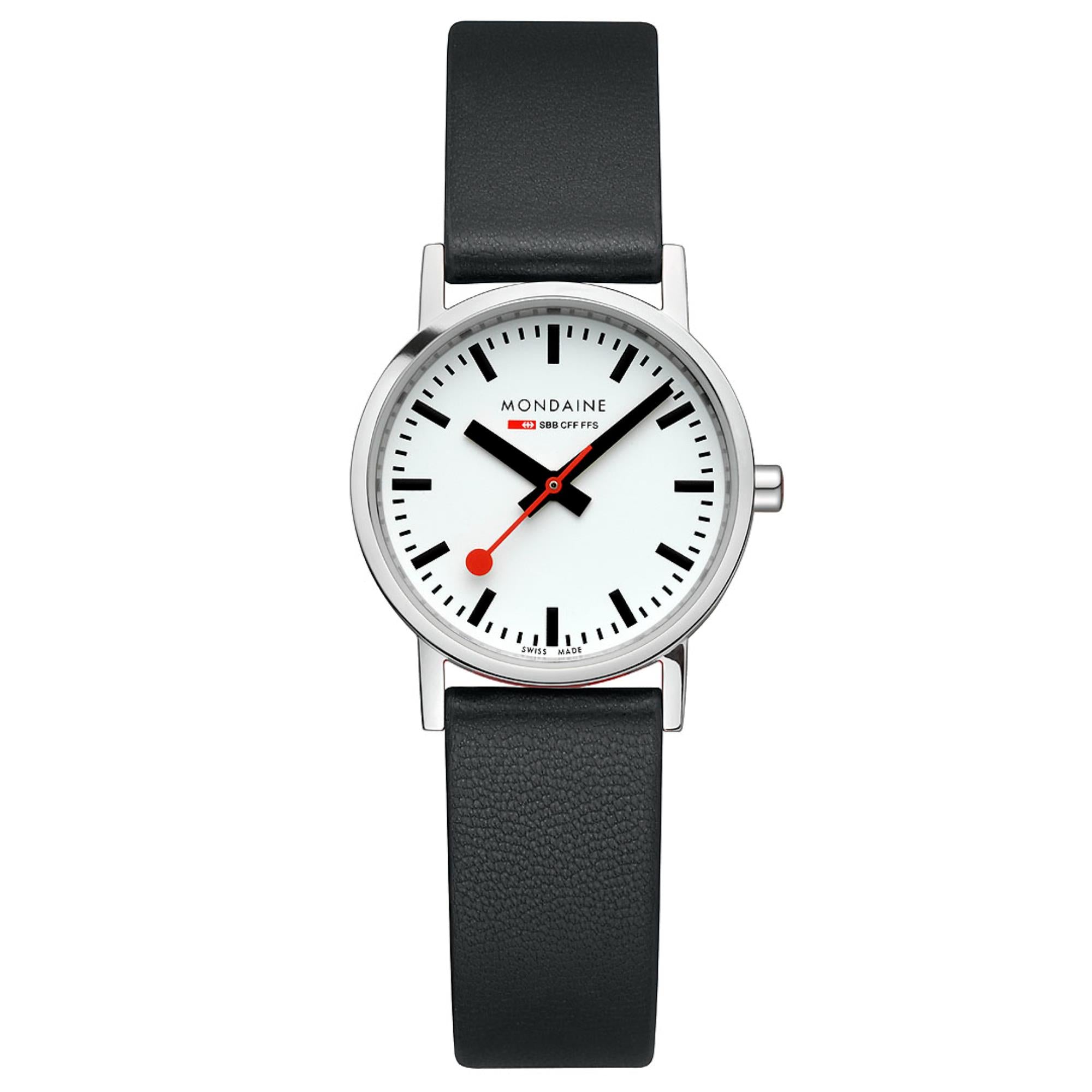 Mondaine Classic White Dial Black Vegan Grape Leather Strap Ladies Watch A658.30323.11SBBV