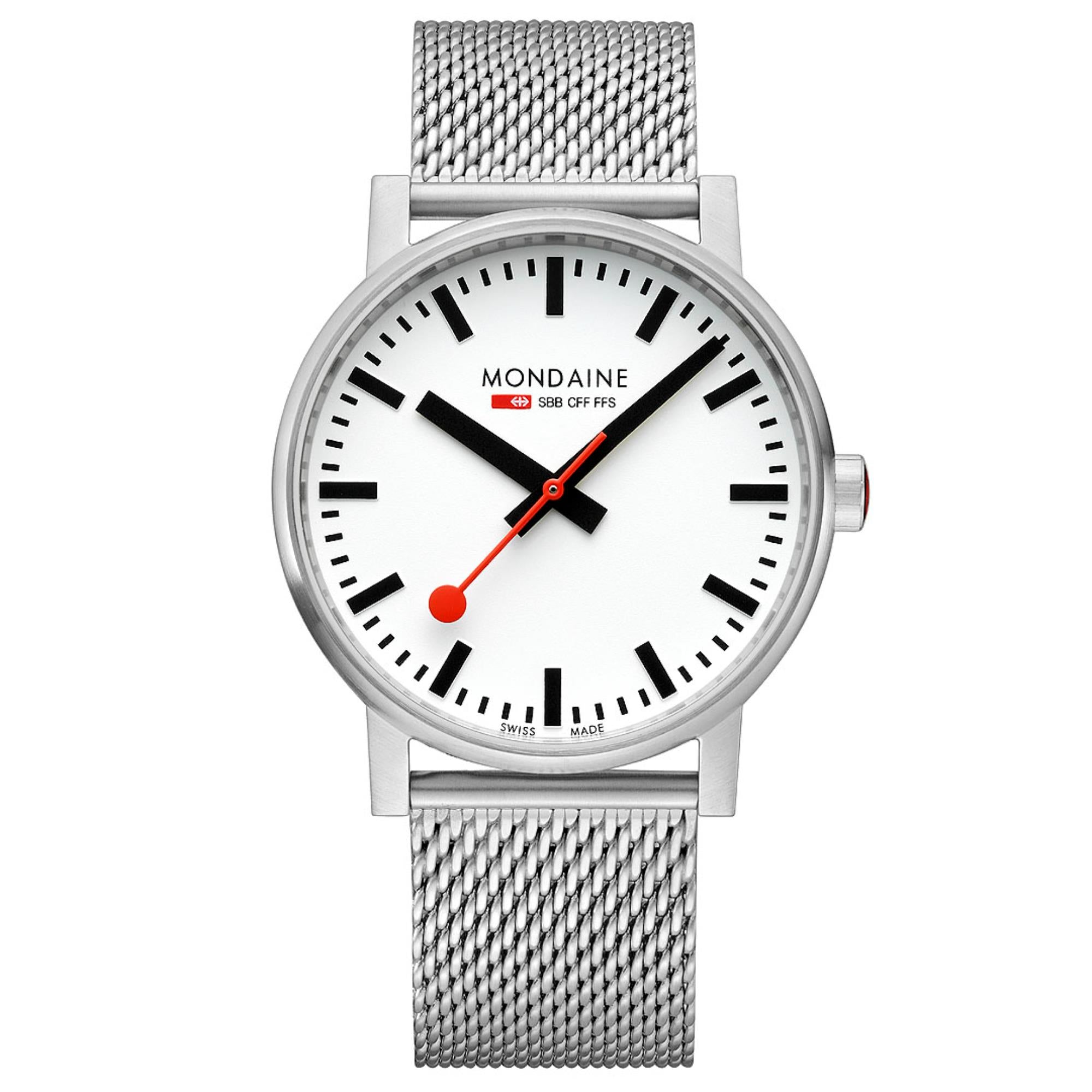 Mondaine evo2 White Dial Stainless Steel Mesh Bracelet Unisex Watch MSE.43110.SJ