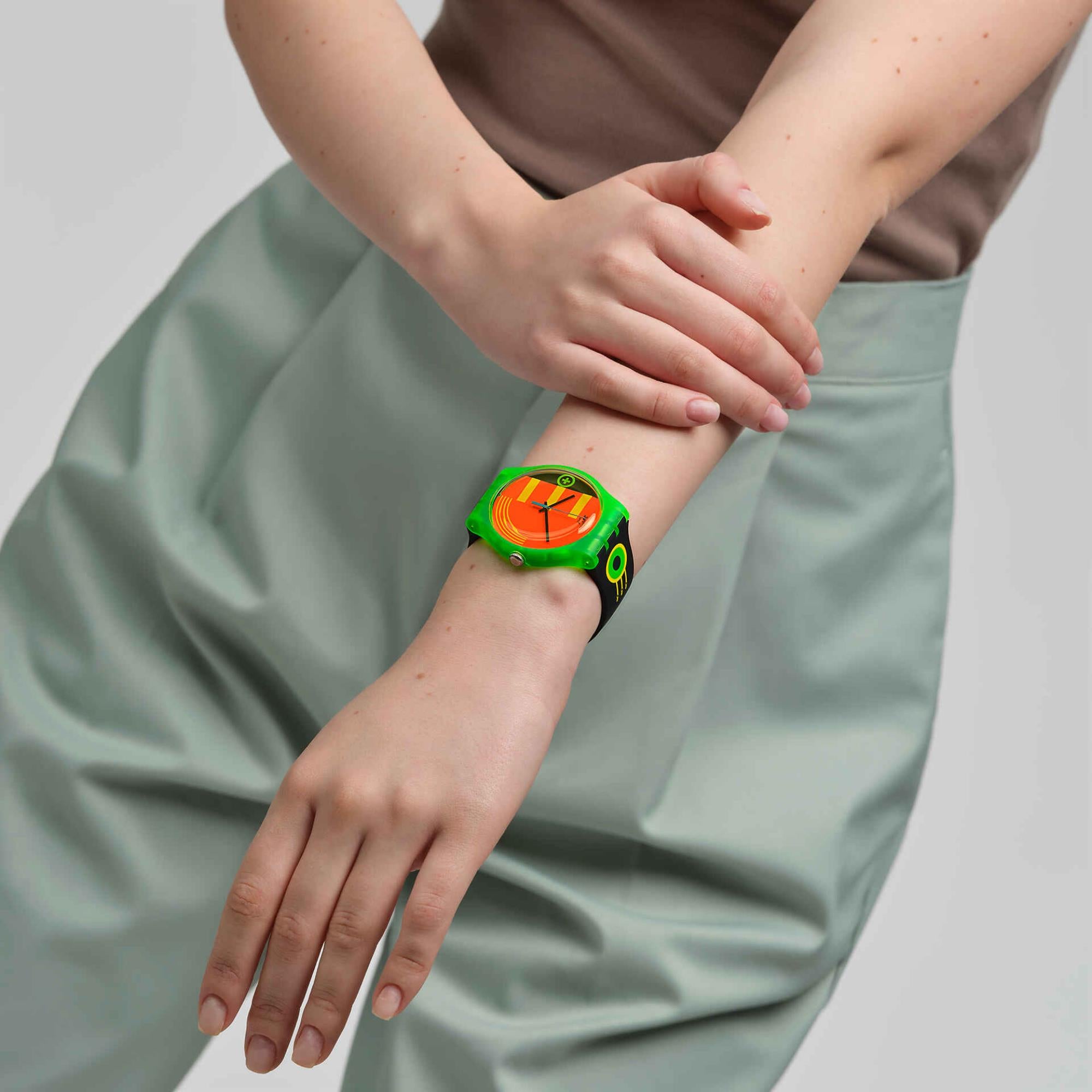 Swatch Neon Rider Multicolour Dial Black Silicone Strap Unisex Watch SO29G106