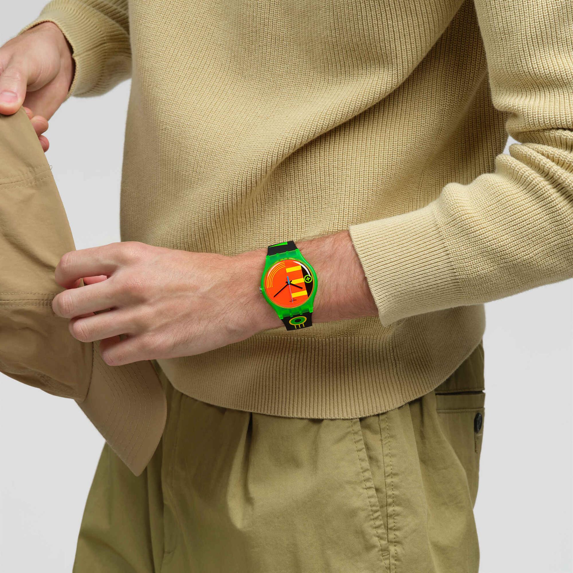 Swatch Neon Rider Multicolour Dial Black Silicone Strap Unisex Watch SO29G106