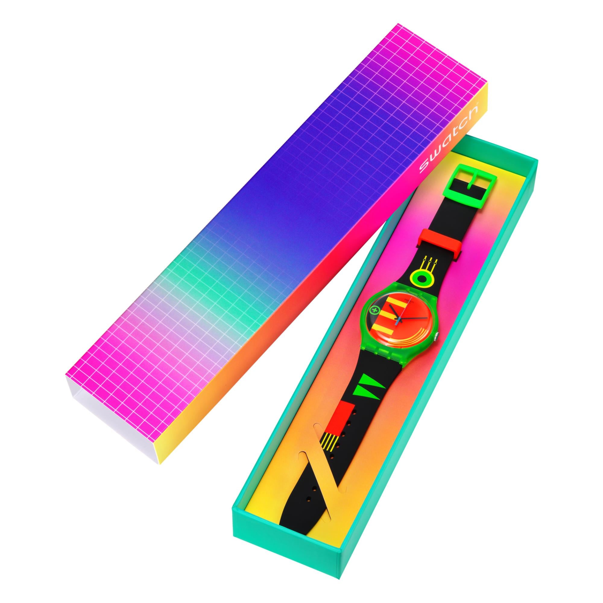 Swatch Neon Rider Multicolour Dial Black Silicone Strap Unisex Watch SO29G106