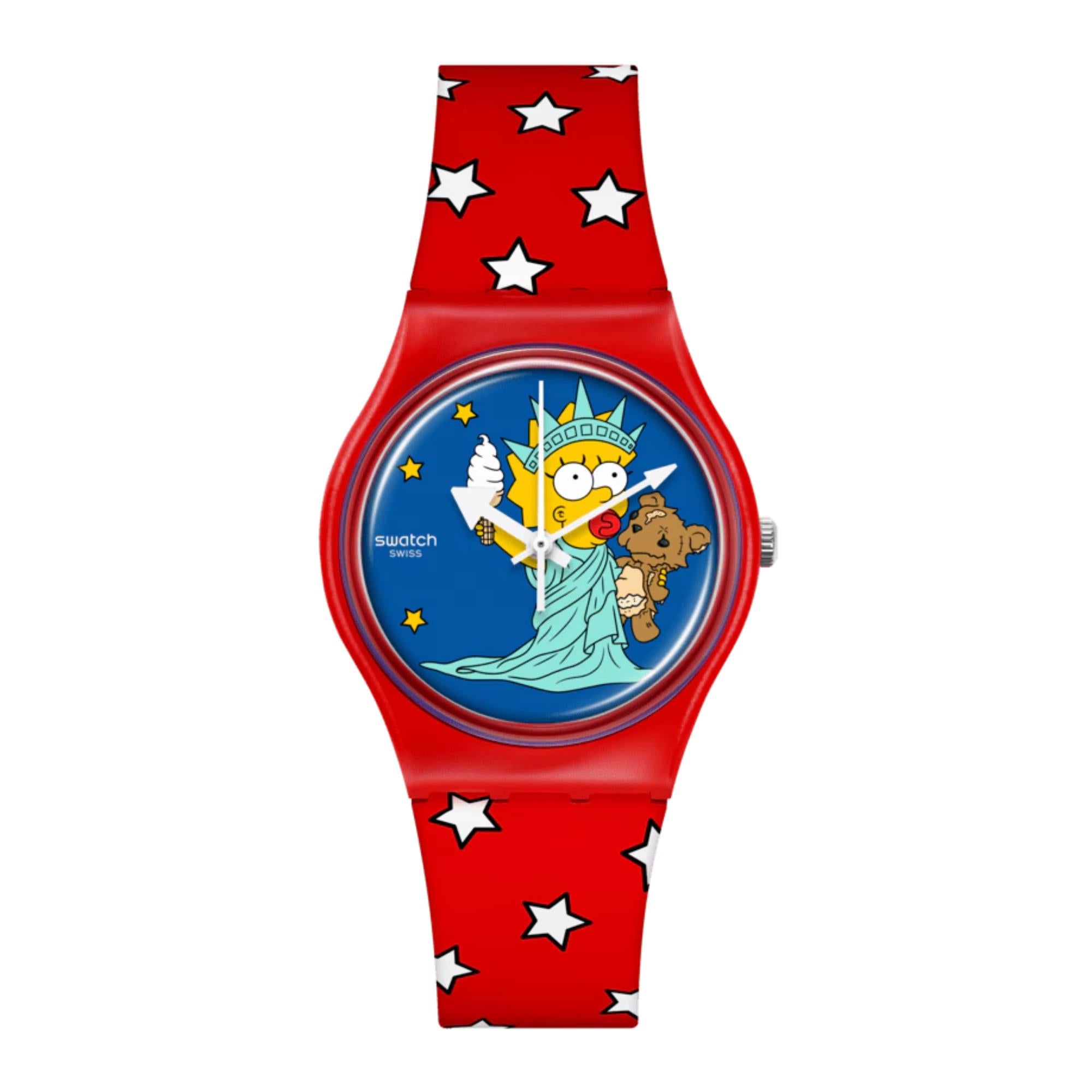 Swatch Little Lady Liberty Blue Dial Silicon Strap Unisex Watch SO28Z120
