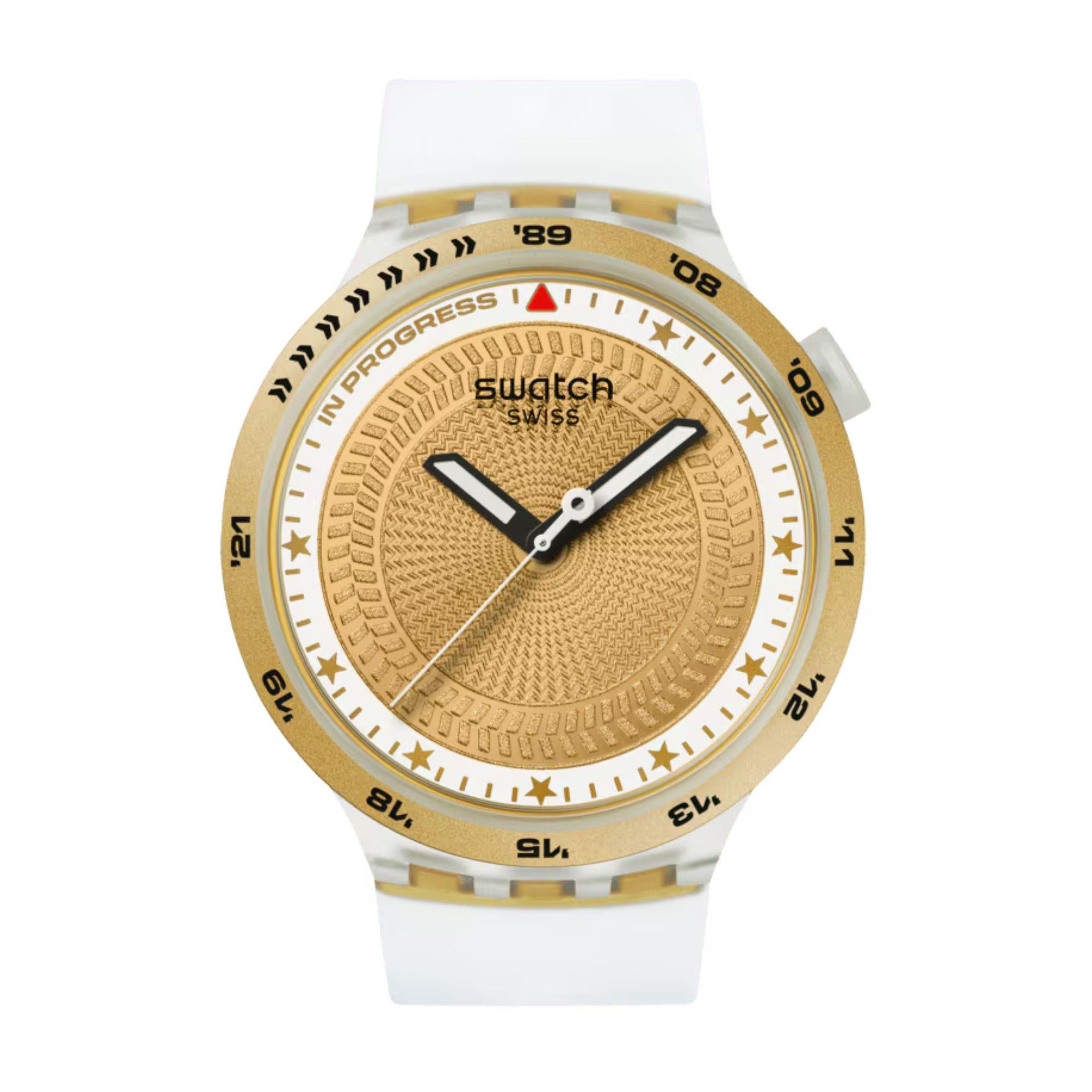 Swatch G-TURN Gold Dial Silicone Strap Men's Watch SB05K105