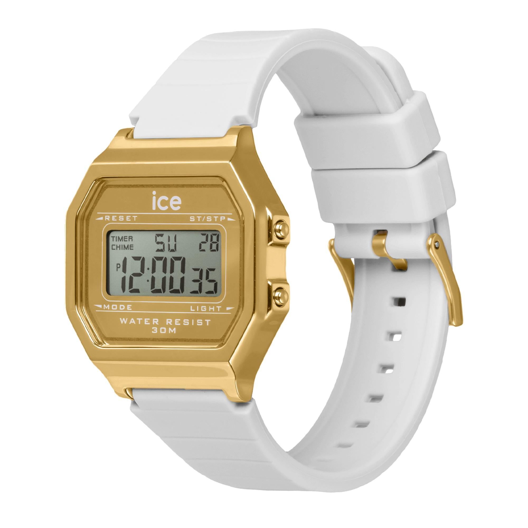 ICE Digit Retro Metal Gold Mirror White Silicone Strap Digital Women's Watch 022733