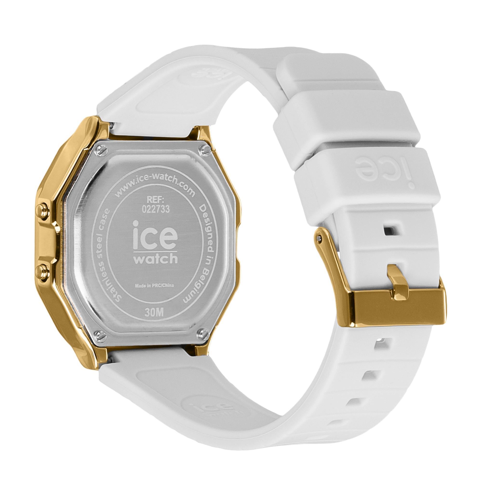ICE Digit Retro Metal Gold Mirror White Silicone Strap Digital Women's Watch 022733