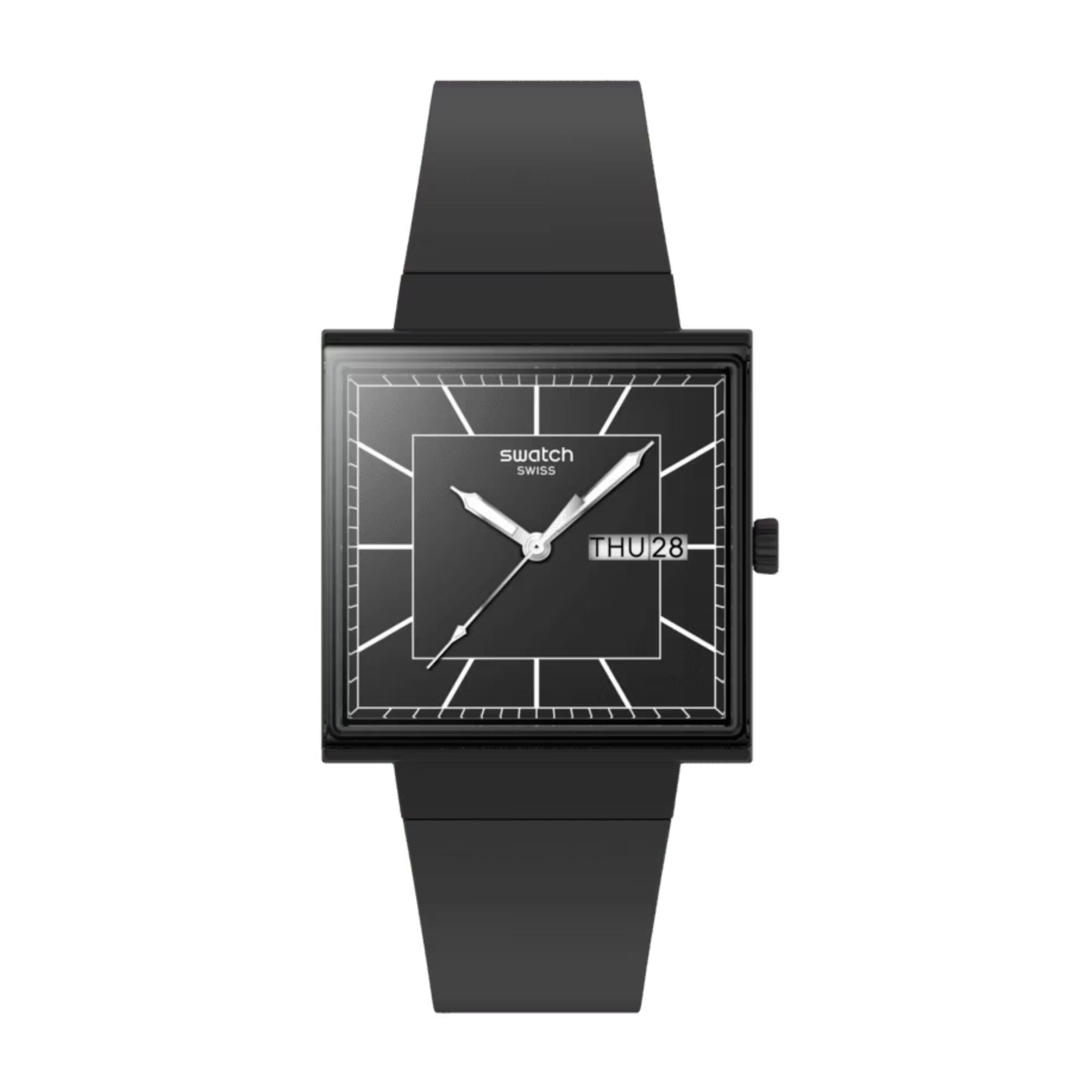 Swatch WHAT IF...BLACKAGAIN? Quartz Black Dial Bio-sourced Strap Men’s Watch SO34B701