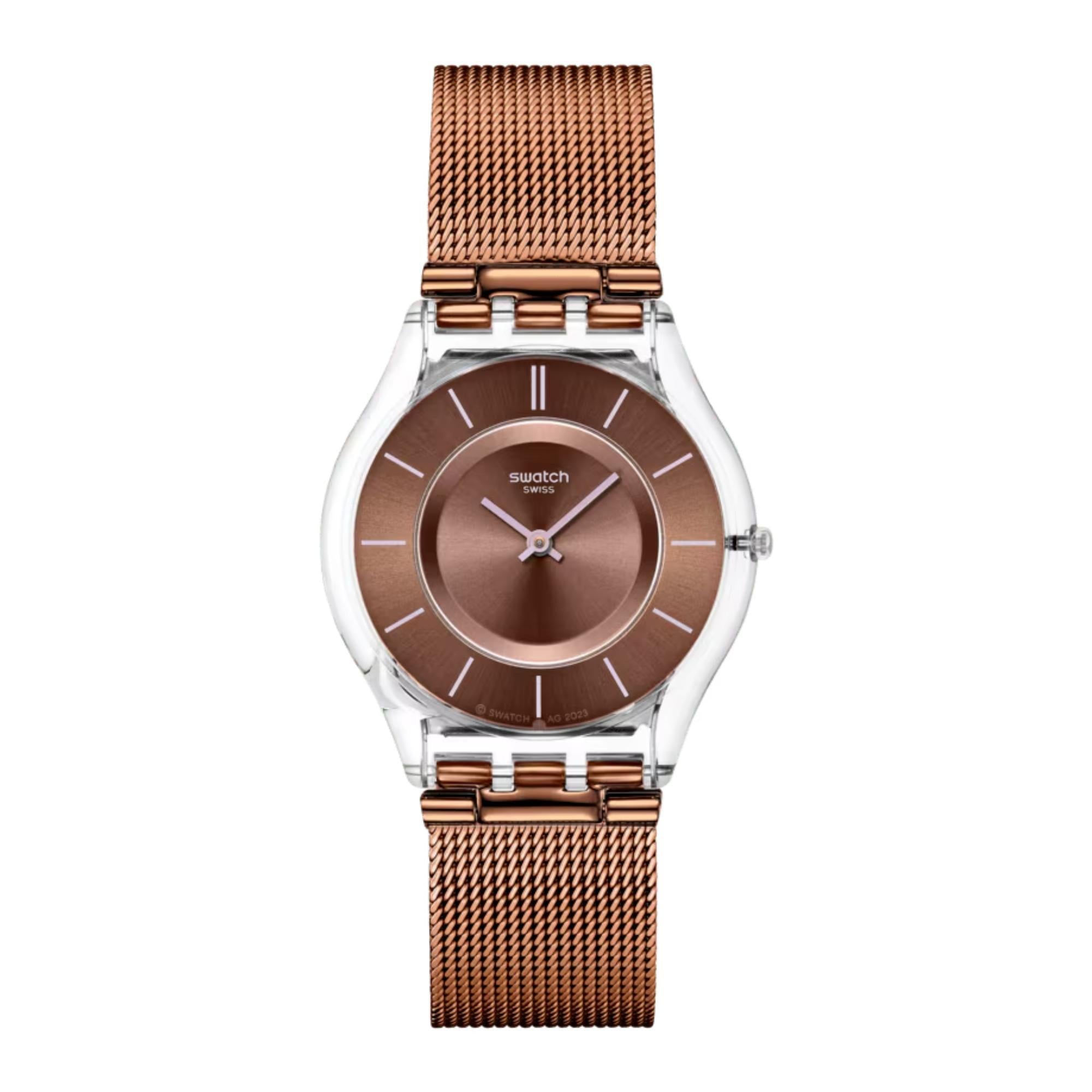 Swatch MOCHA IN MIND Quartz Brown Dial Stainless Steel Mesh Strap Men’s Watch SS08K121M