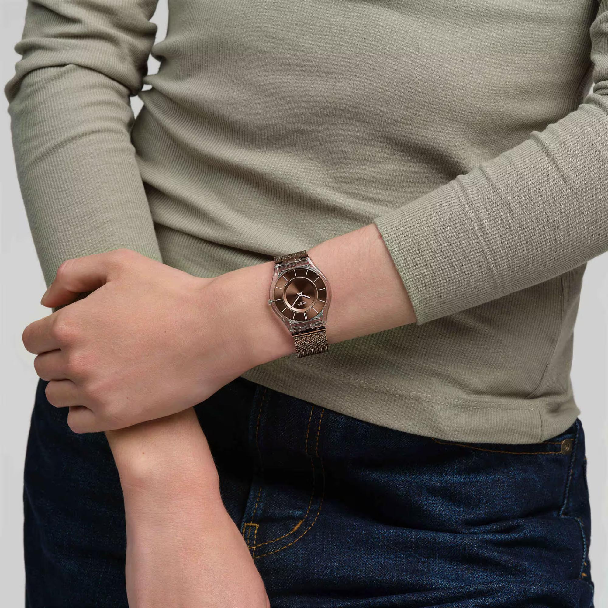 Swatch MOCHA IN MIND Quartz Brown Dial Stainless Steel Mesh Strap Men’s Watch SS08K121M