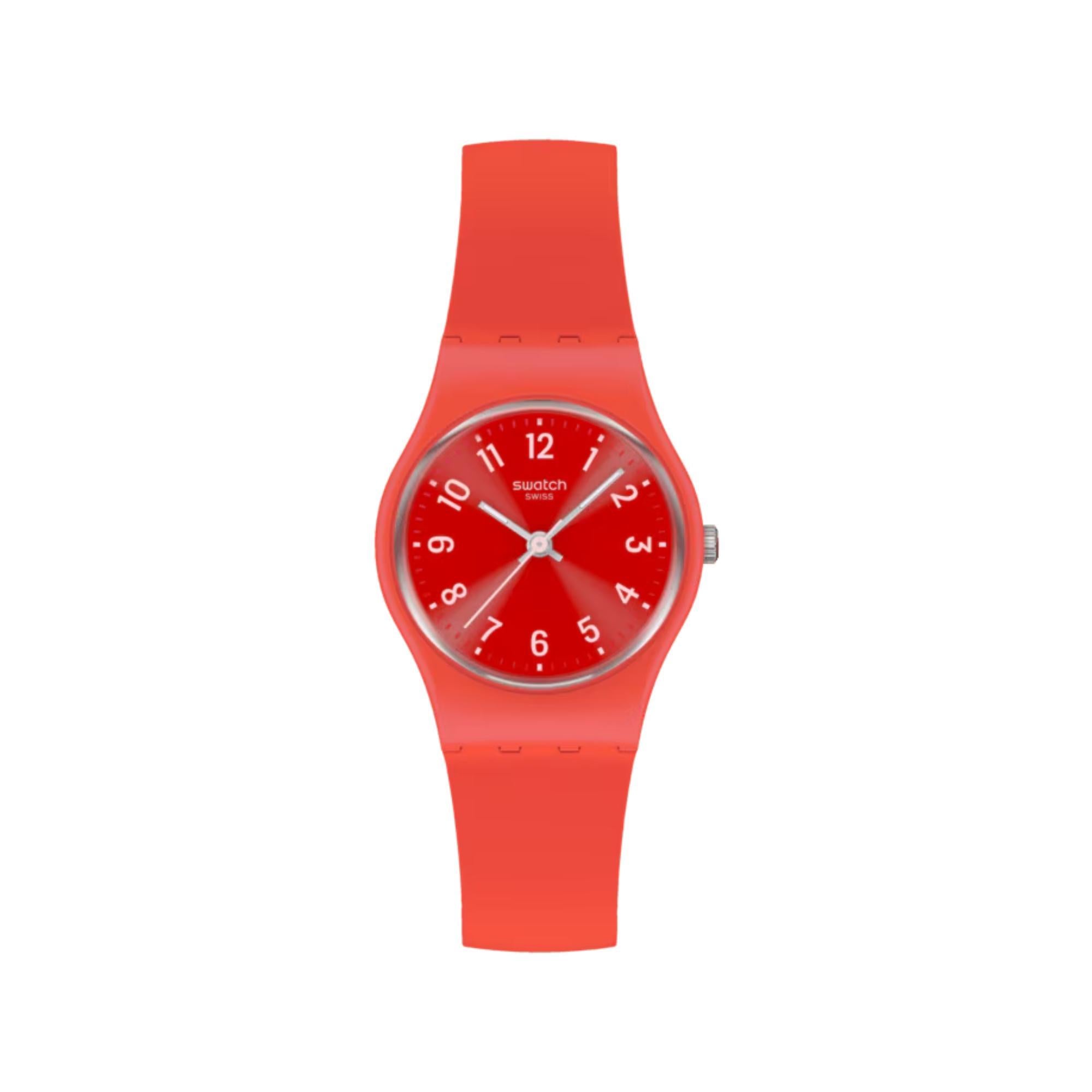 Swatch NOTES OF CORAL Quartz Red Dial Silicone Strap Unisex Watch LP165