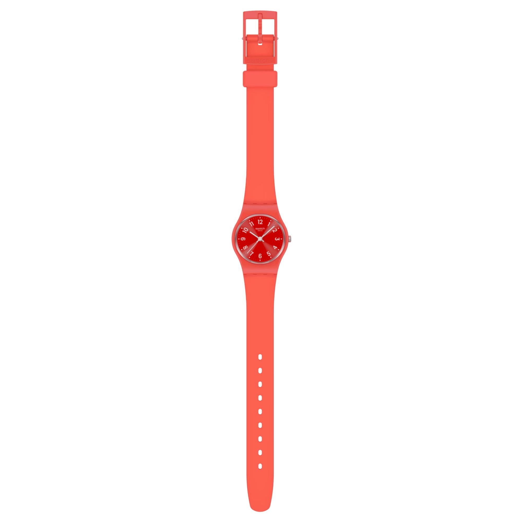 Swatch NOTES OF CORAL Quartz Red Dial Silicone Strap Unisex Watch LP165