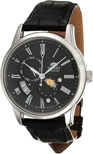 Orient Bambino 42.5mm Sun & Moon Black Dial Leather Mens Automatic Watch RA-AK0010B30B