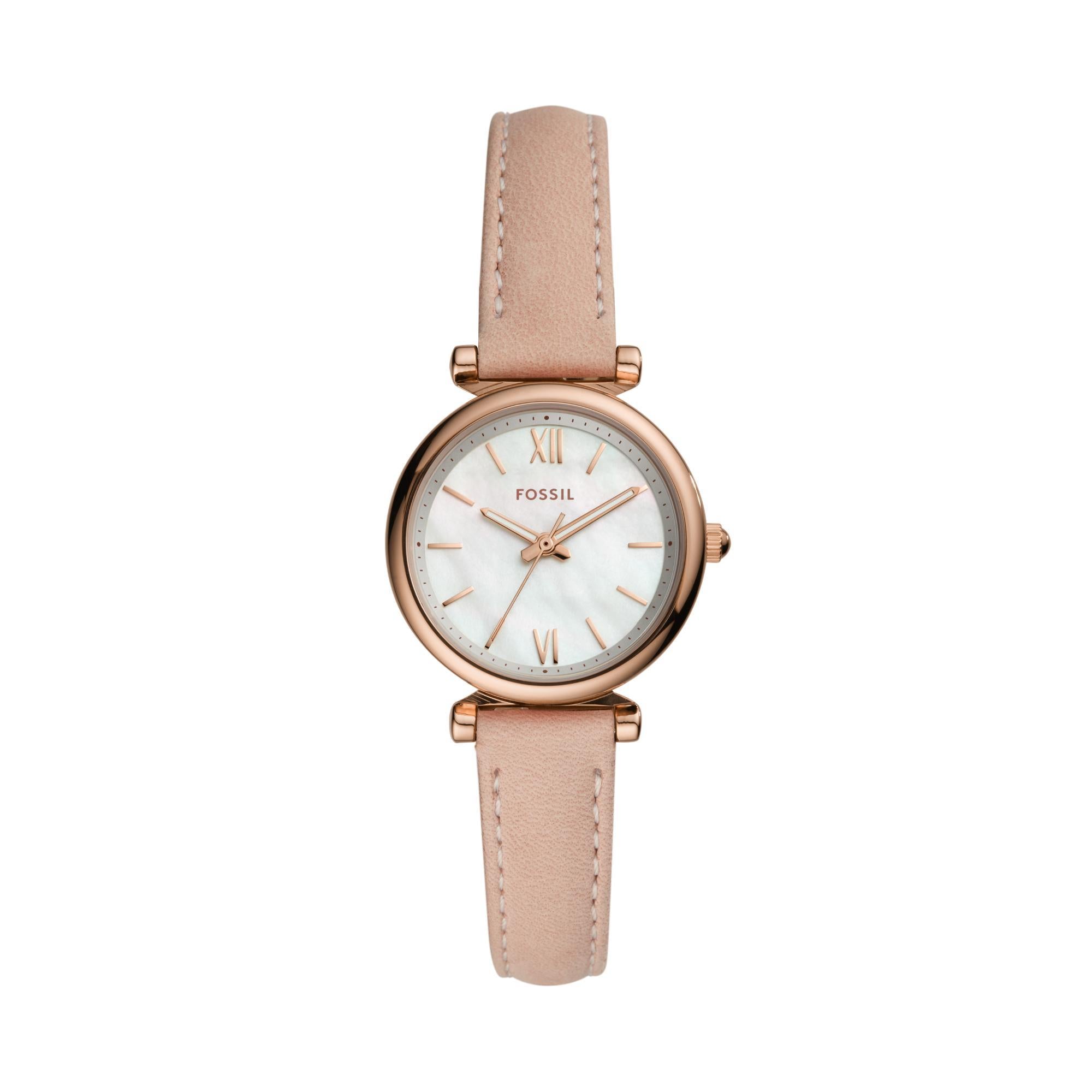 Fossil Carlie Mini Blush Leather White Mother of Pearl Dial Ladies Watch ES4699
