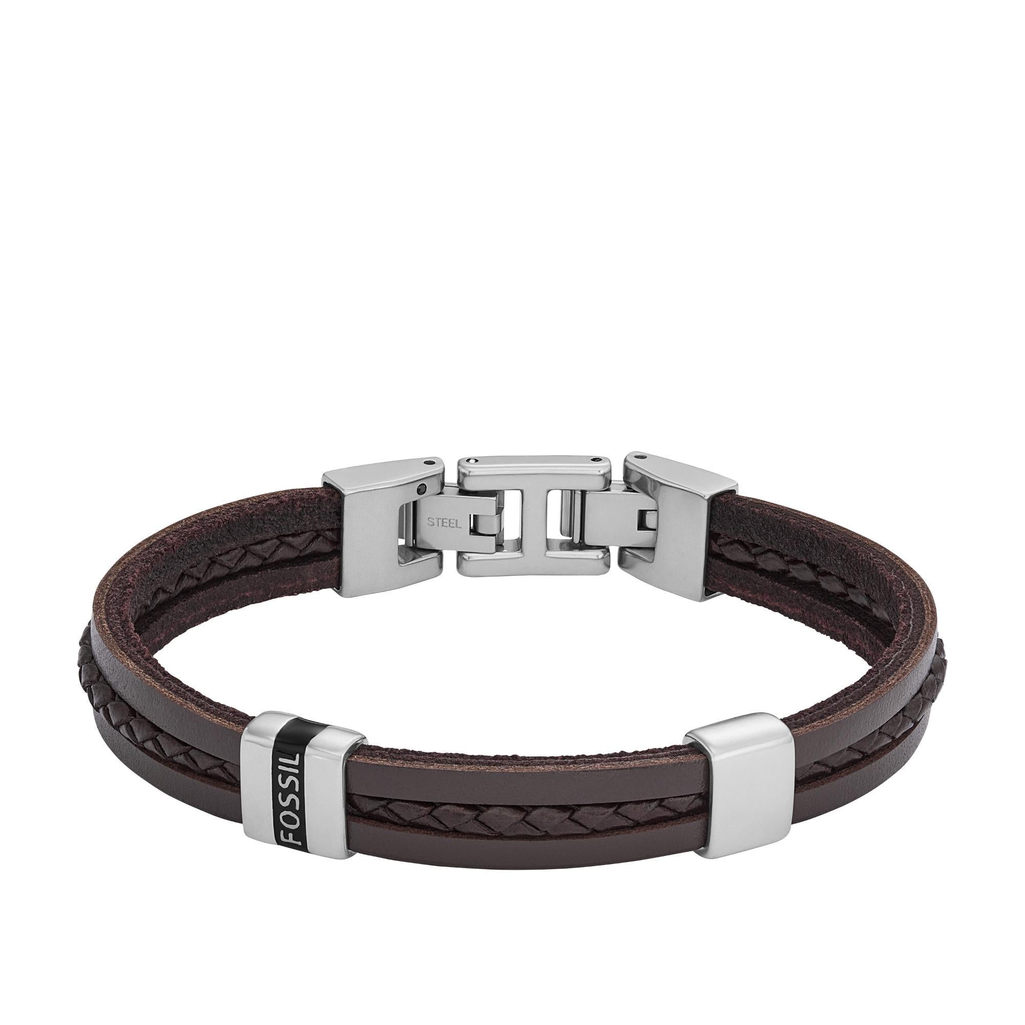 Fossil Leather Essentials Brown Leather Men's Bracelet JF04133040