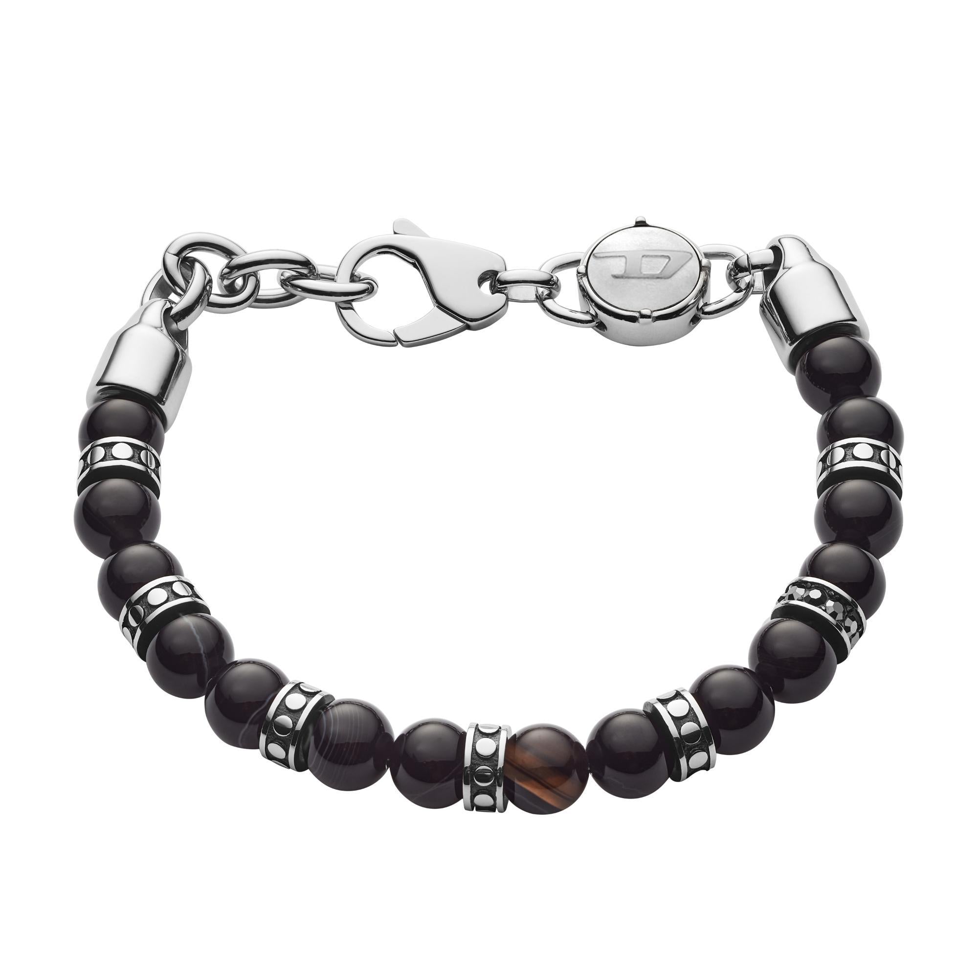Diesel Men’s Beaded Black Line Agate Bracelet DX1163040