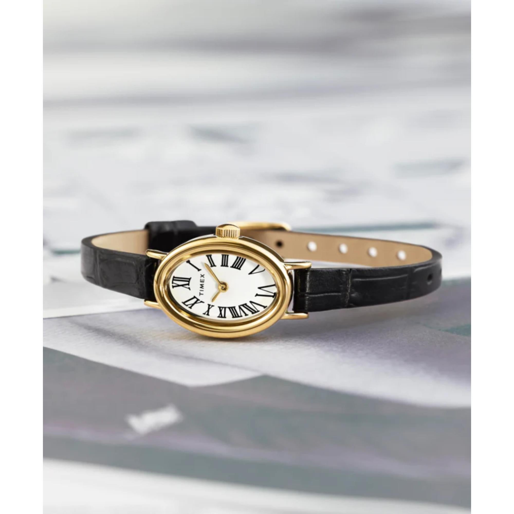 Timex Cavatina White Dial Black Leather Strap Women's Watch TW2W78300