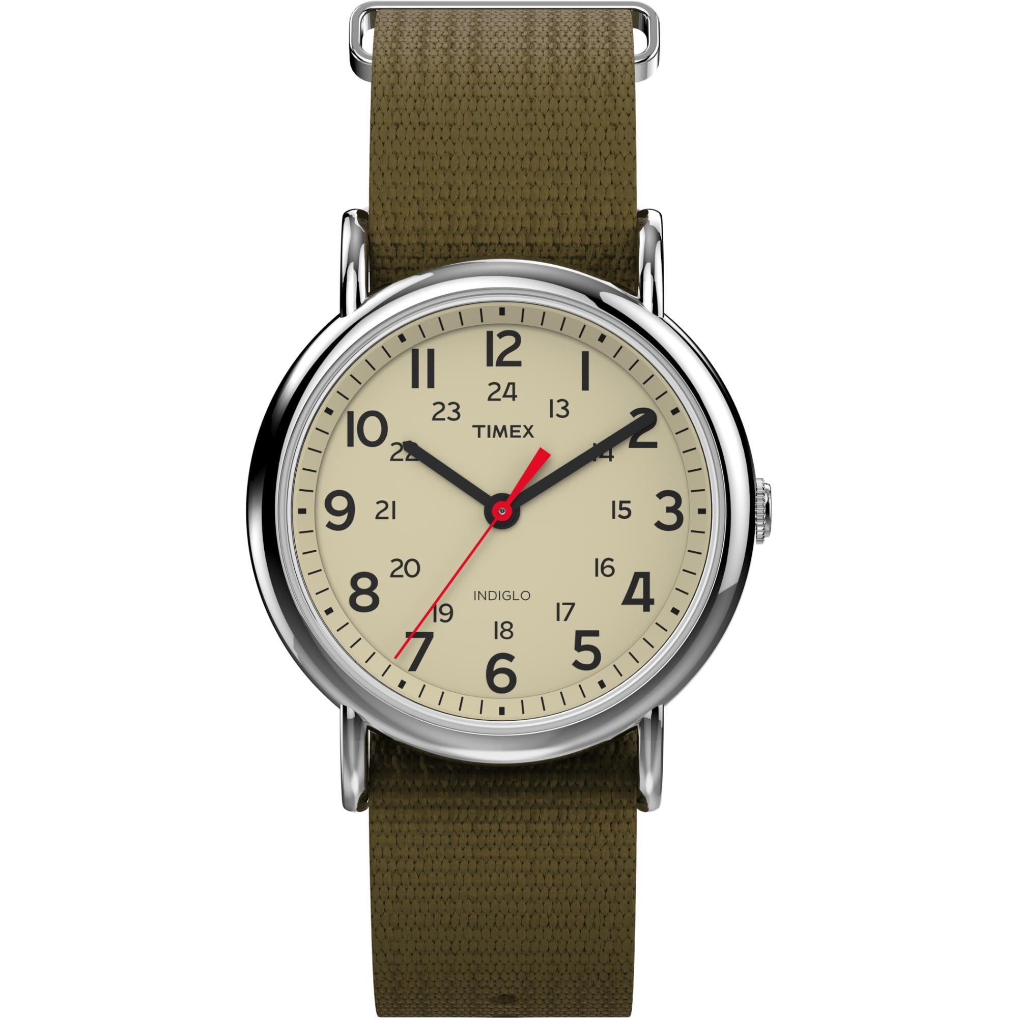 Timex Weekender Cream Dial Fabric Green Strap Men’s Watch T2N651