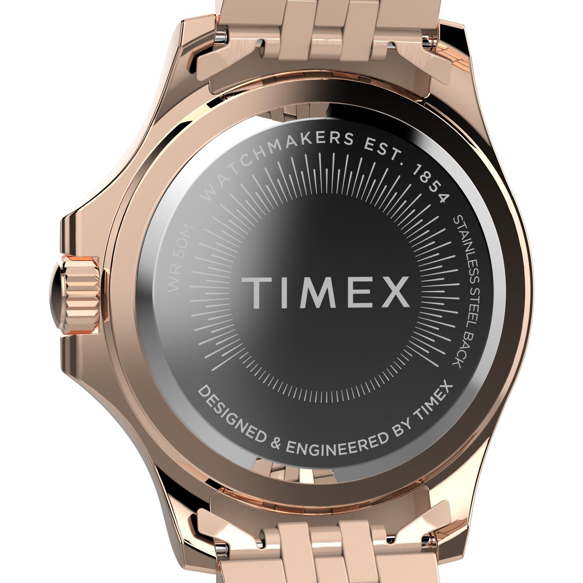 Timex Kaia Multifunction All Rose Gold-Tone Rainbow Crystal Accent Rose Gold Dial Women’s Watch TW2W34200