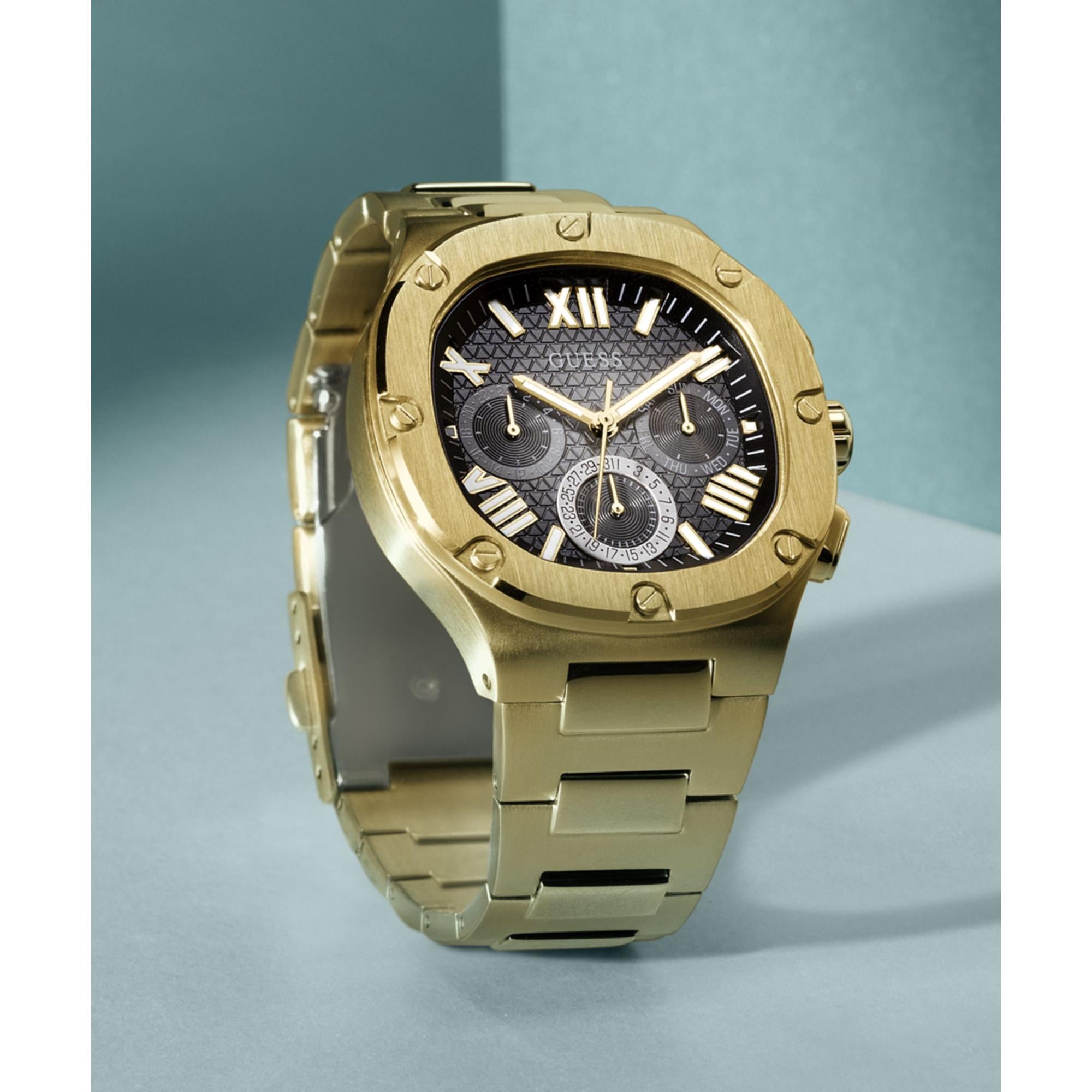 GUESS Gold Tone Multi-Function Black Dial Men's Watch GW0572G2