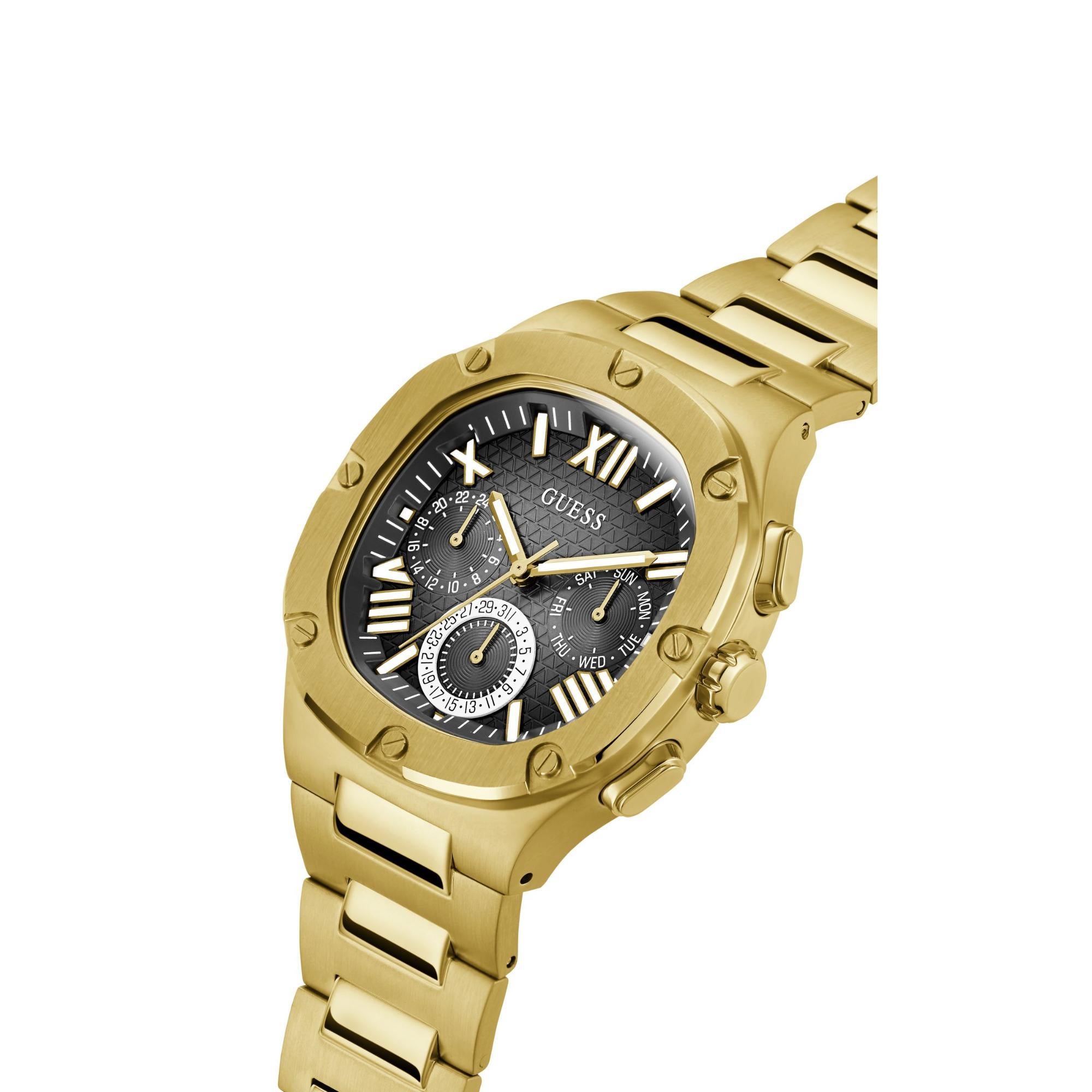 GUESS Gold Tone Multi-Function Black Dial Men's Watch GW0572G2