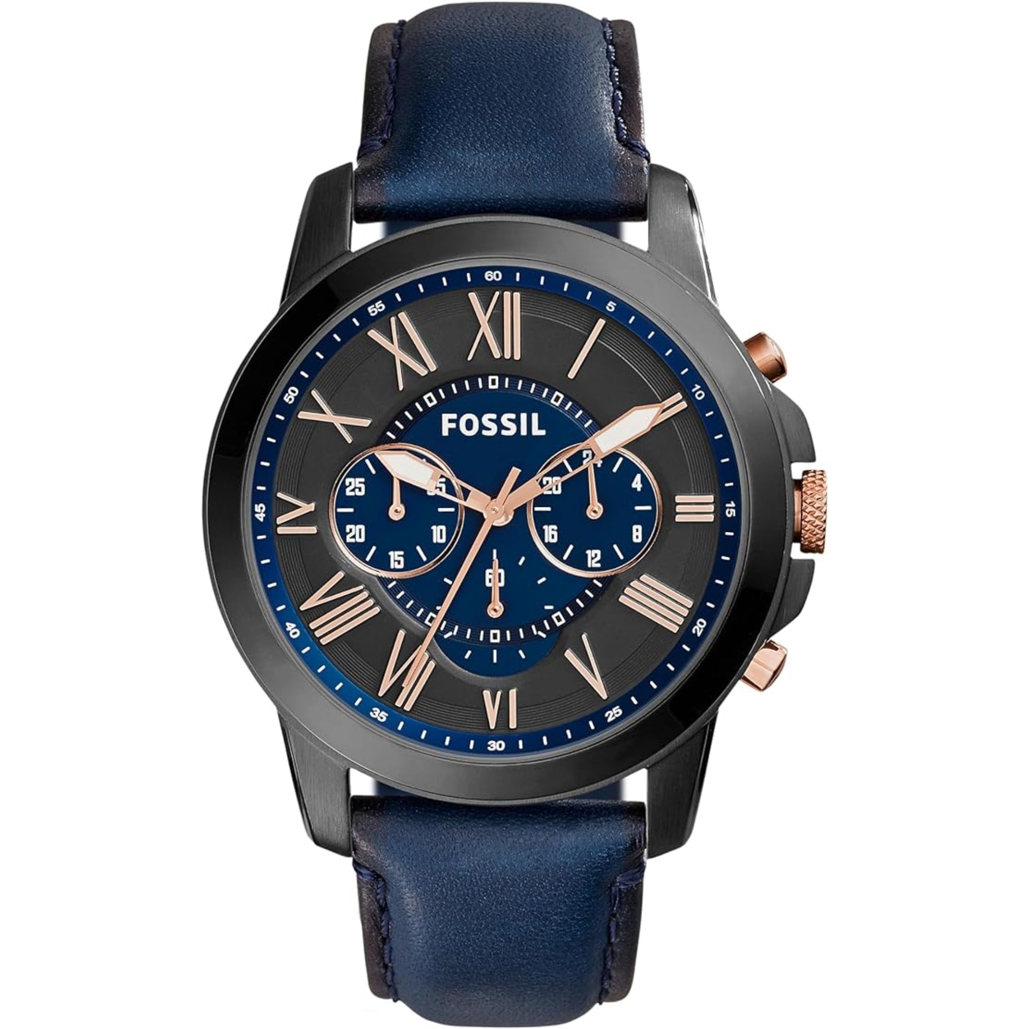 Fossil Grant Chronograph Navy Leather Black Dial Men’s Watch FS5061