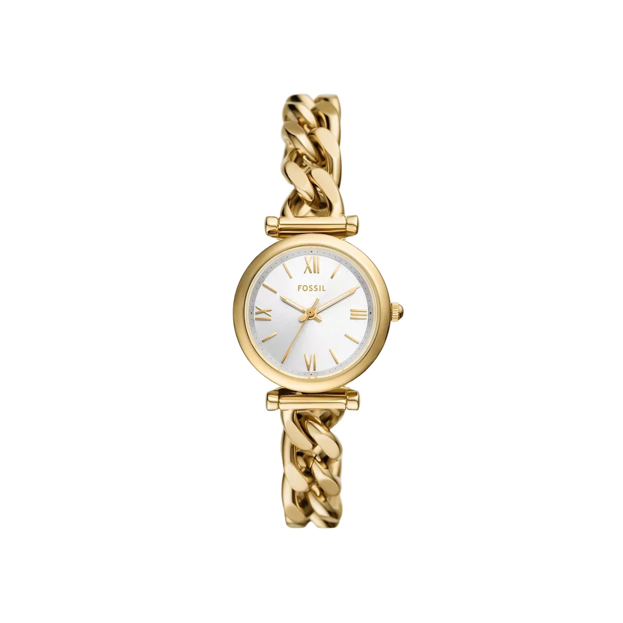 Fossil Carlie 28mm Silver Dial Steel Ladies Quartz Watch ES5329