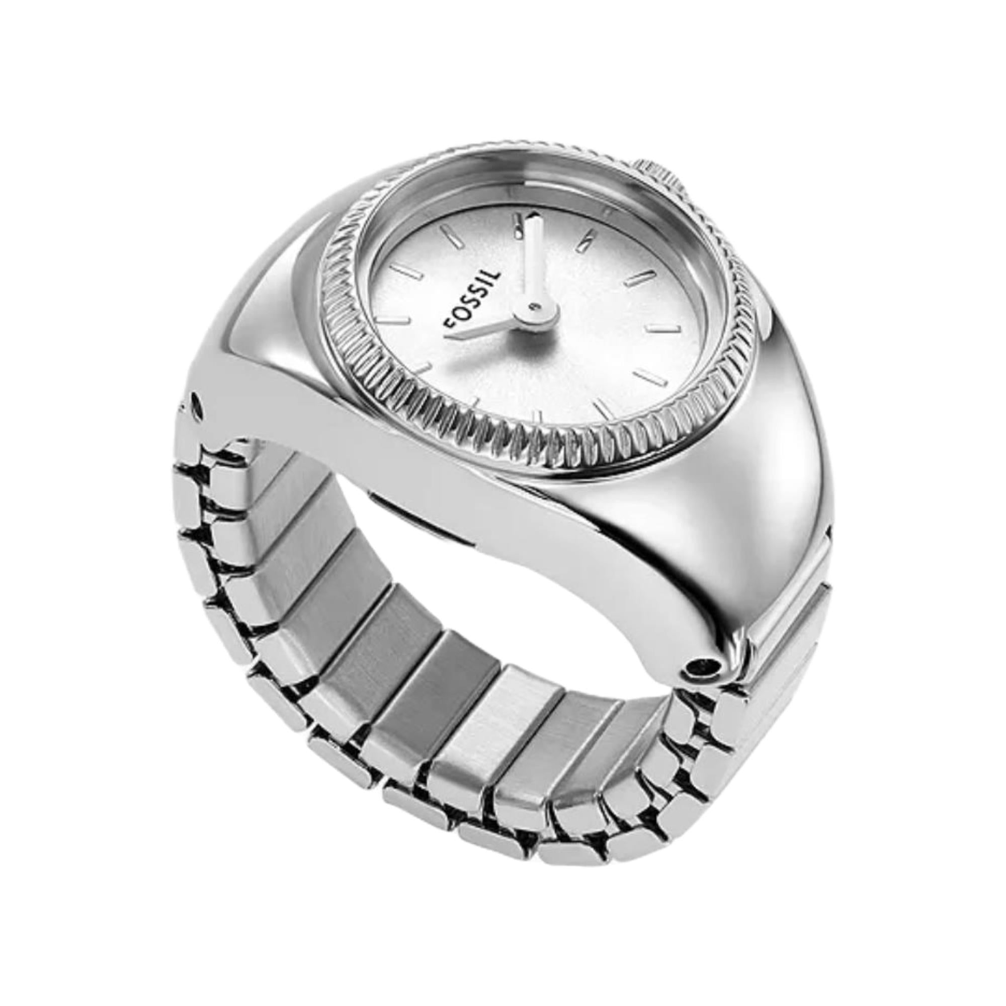 Fossil Watch Ring Two-Hand Stainless Steel White Dial Women’s Watch ES5245