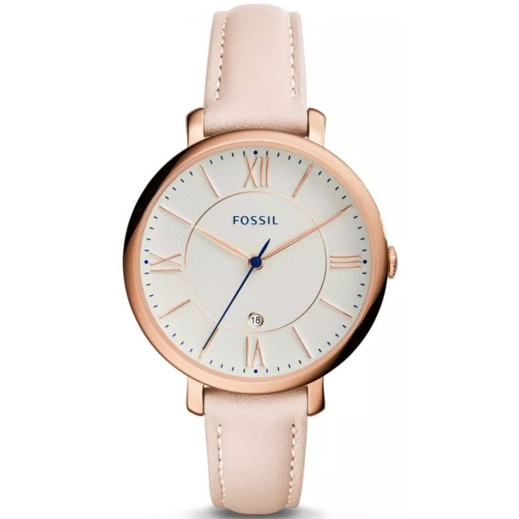 Fossil Jacqueline Date Blush Leather Strap White Dial Women’s Watch ES3988