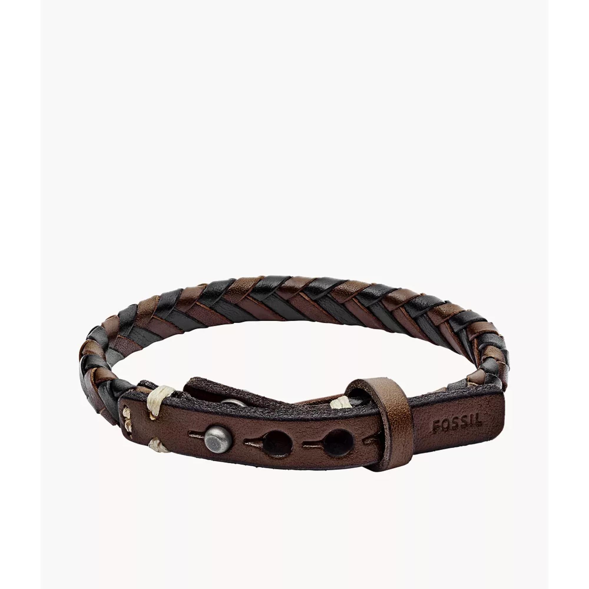 Fossil Braided Brown and Black Leather Men’s Bracelet JA5932716