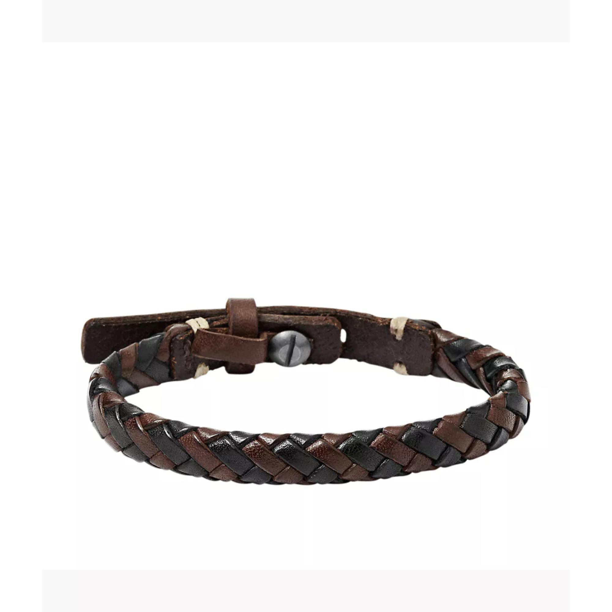 Fossil Braided Brown and Black Leather Men’s Bracelet JA5932716