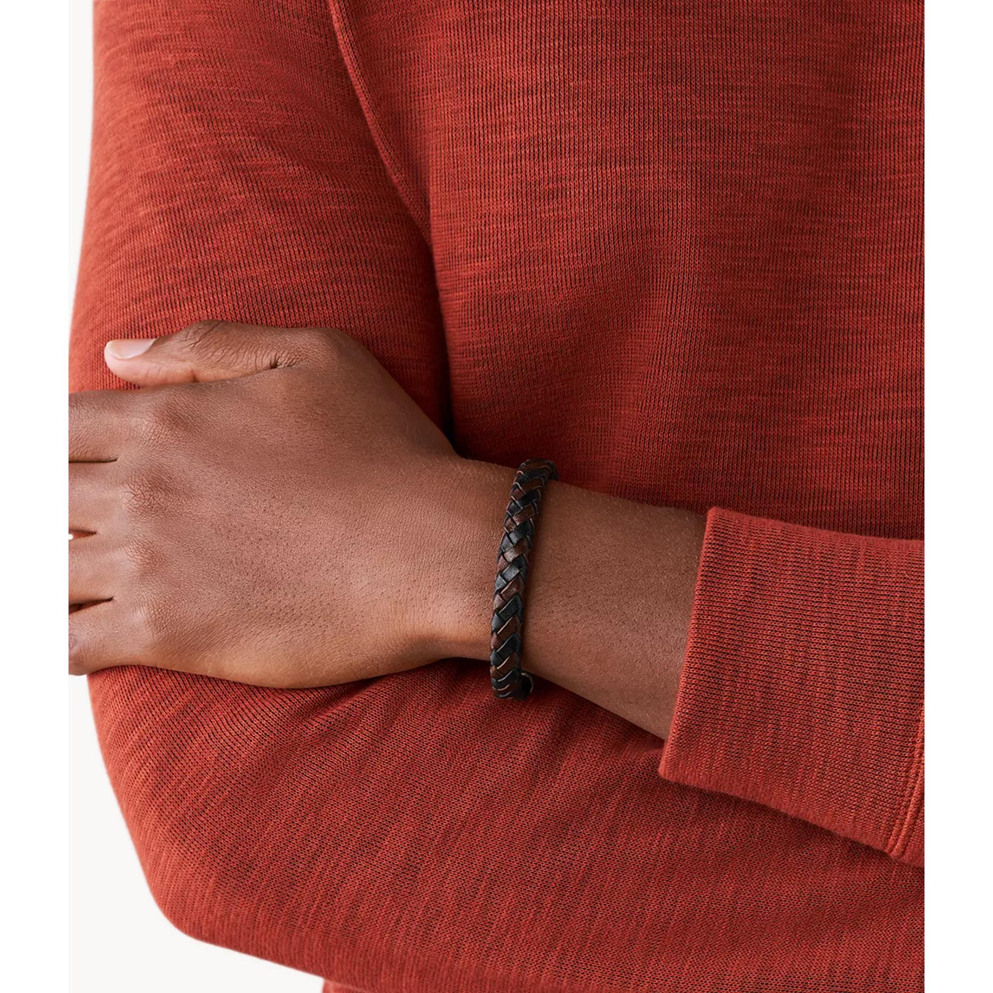 Fossil Braided Brown and Black Leather Men’s Bracelet JA5932716