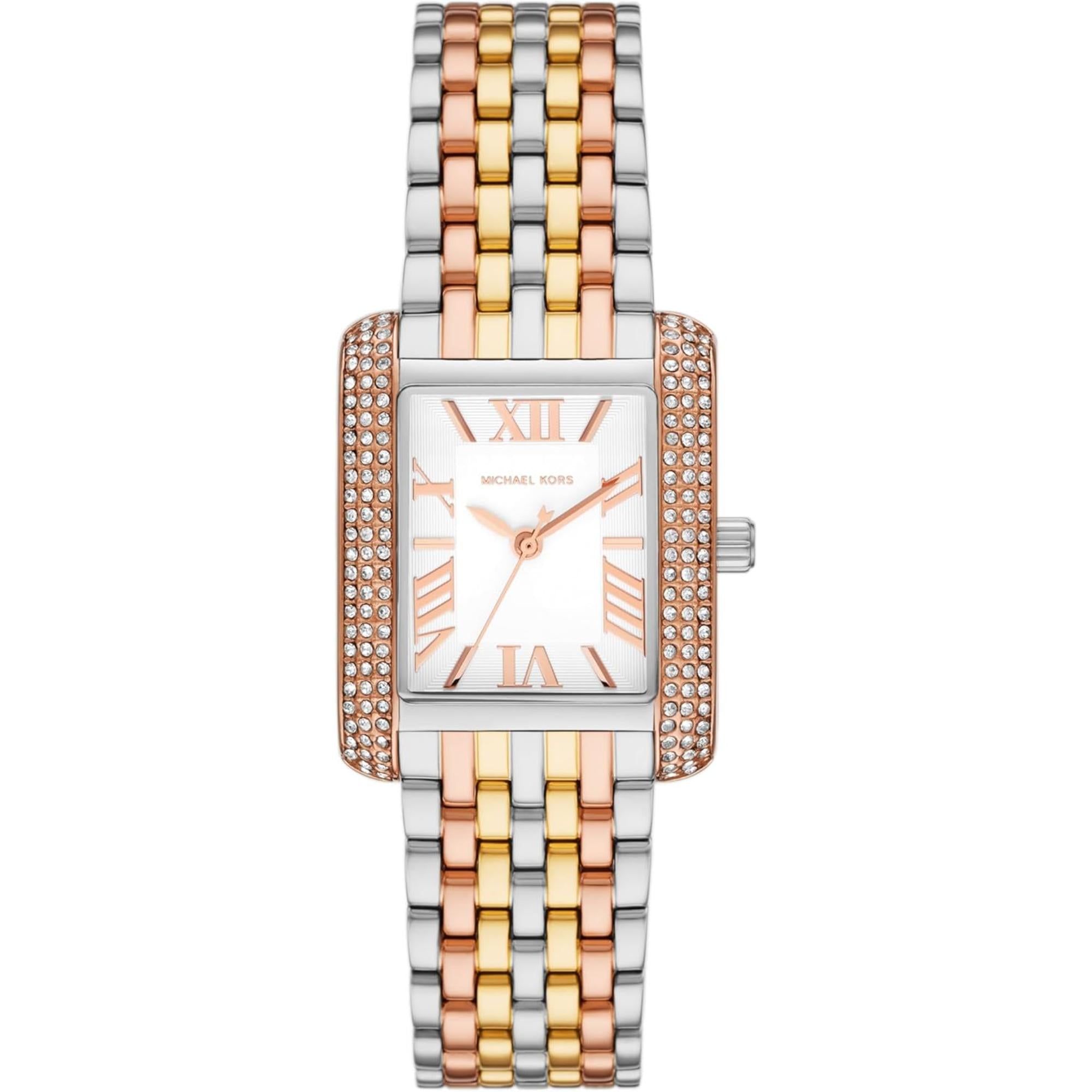 Michael Kors Emery Tri-Tone Stainless Steel Strap White Dial Women’s Watch MK4744