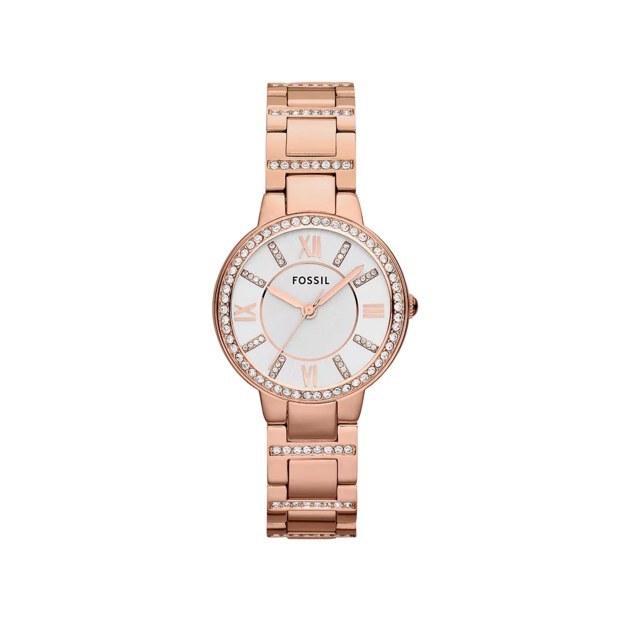 Fossil Virginia Rose-Tone Stainless Steel Strap Silver Dial Women’s Watch ES3284
