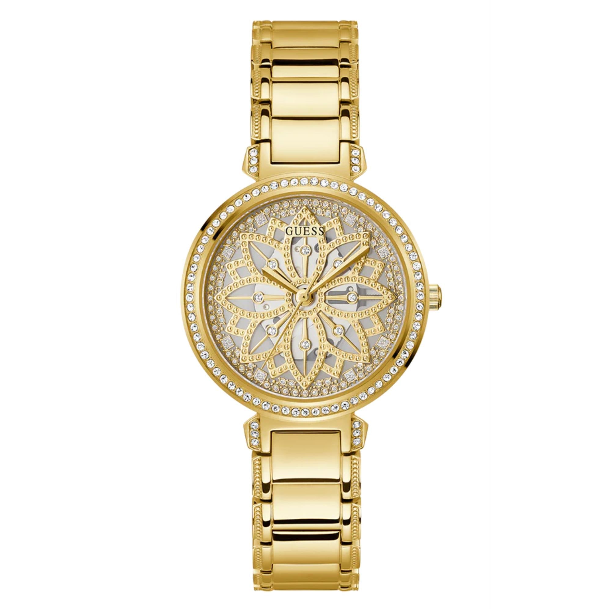 GUESS Women's Gold Tone Analog Champagne Dial Watch - GW0528L2