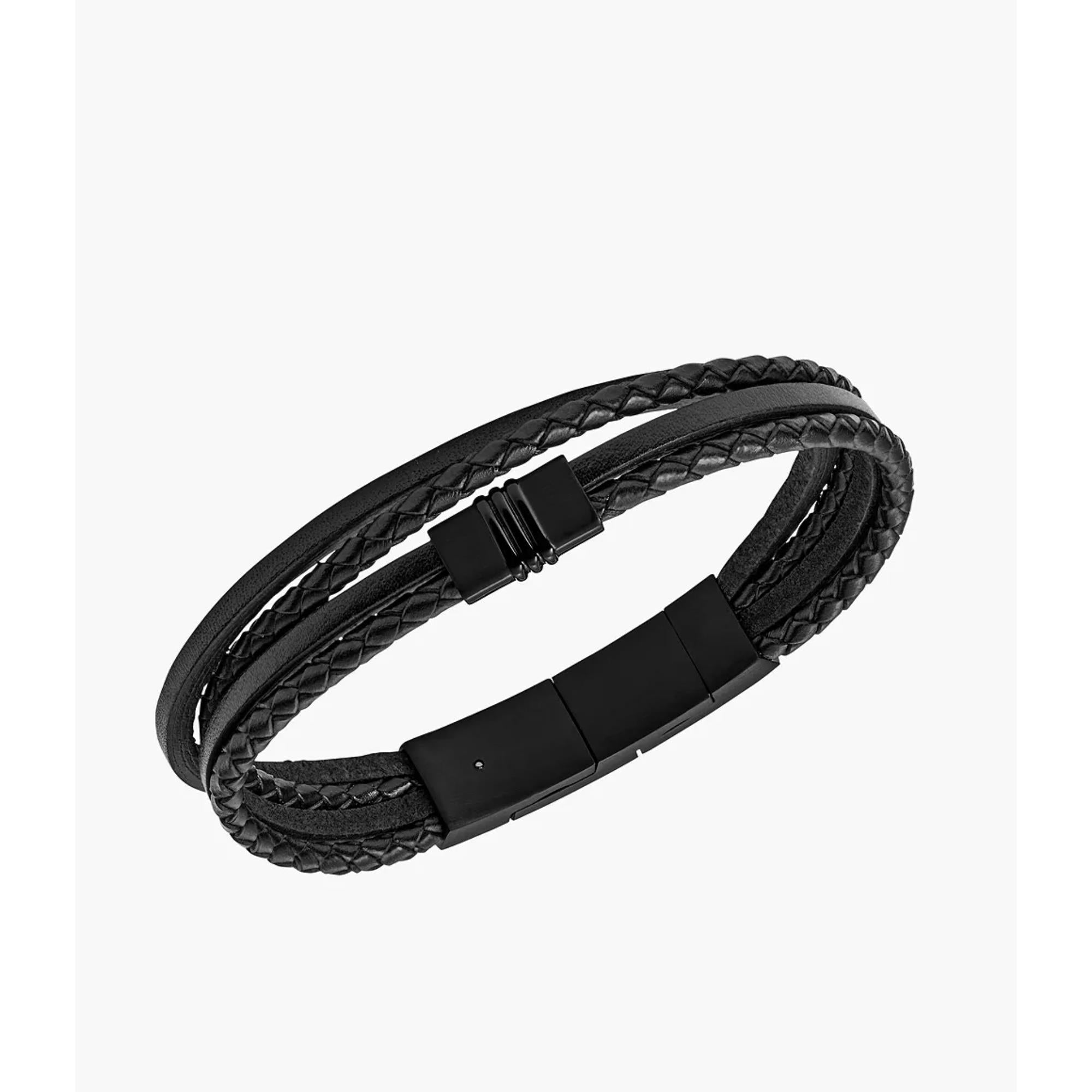 Fossil Multi-Strand Black Leather Men's Bracelet JF03098001