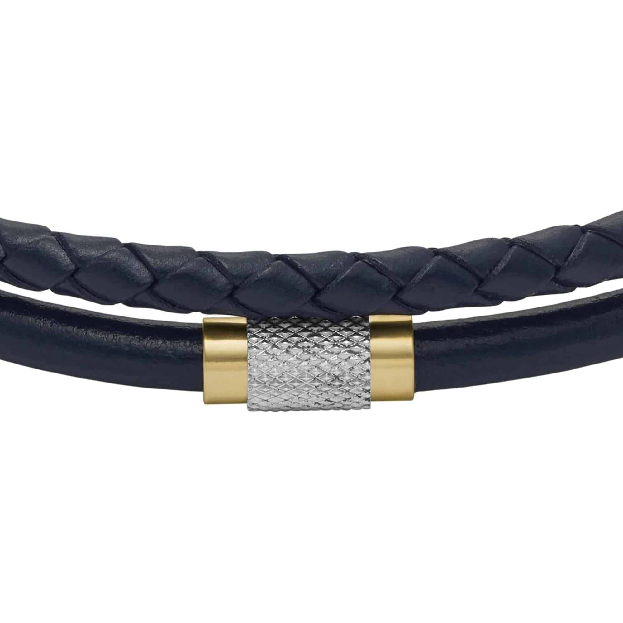Fossil All Stacked Up Navy Leather Multi-Strand Men's Bracelet JF04703998