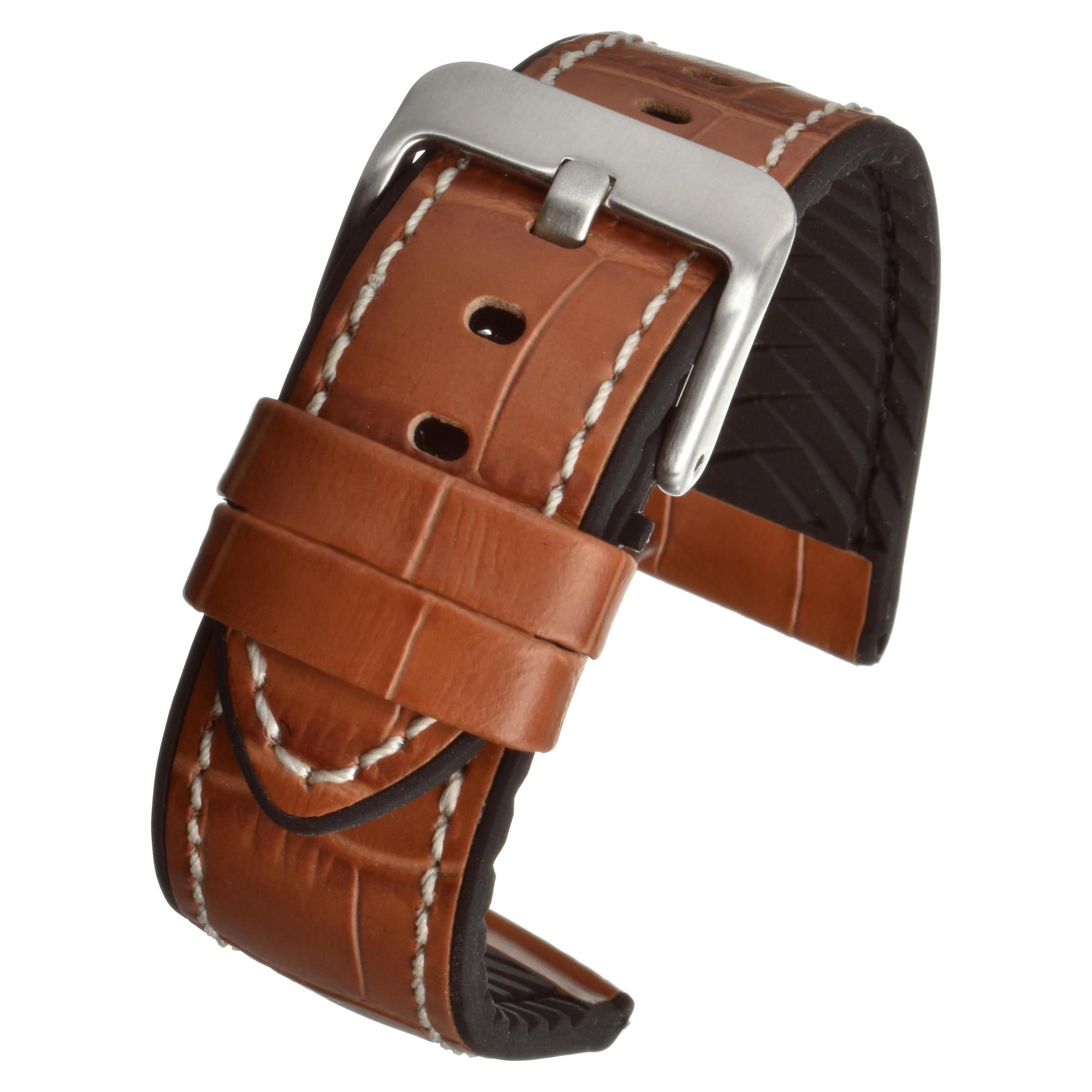 LBS TAN LEATHER/SILICONE CROCODILE W/ CONTRASTING STITCHING WH907/20