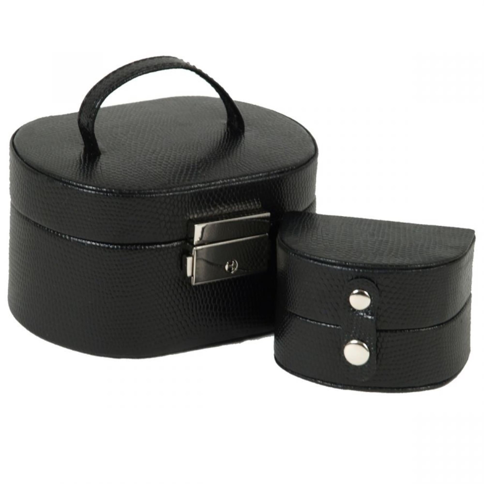WOLF Heritage Mini Oval Box Black Leather 281402
