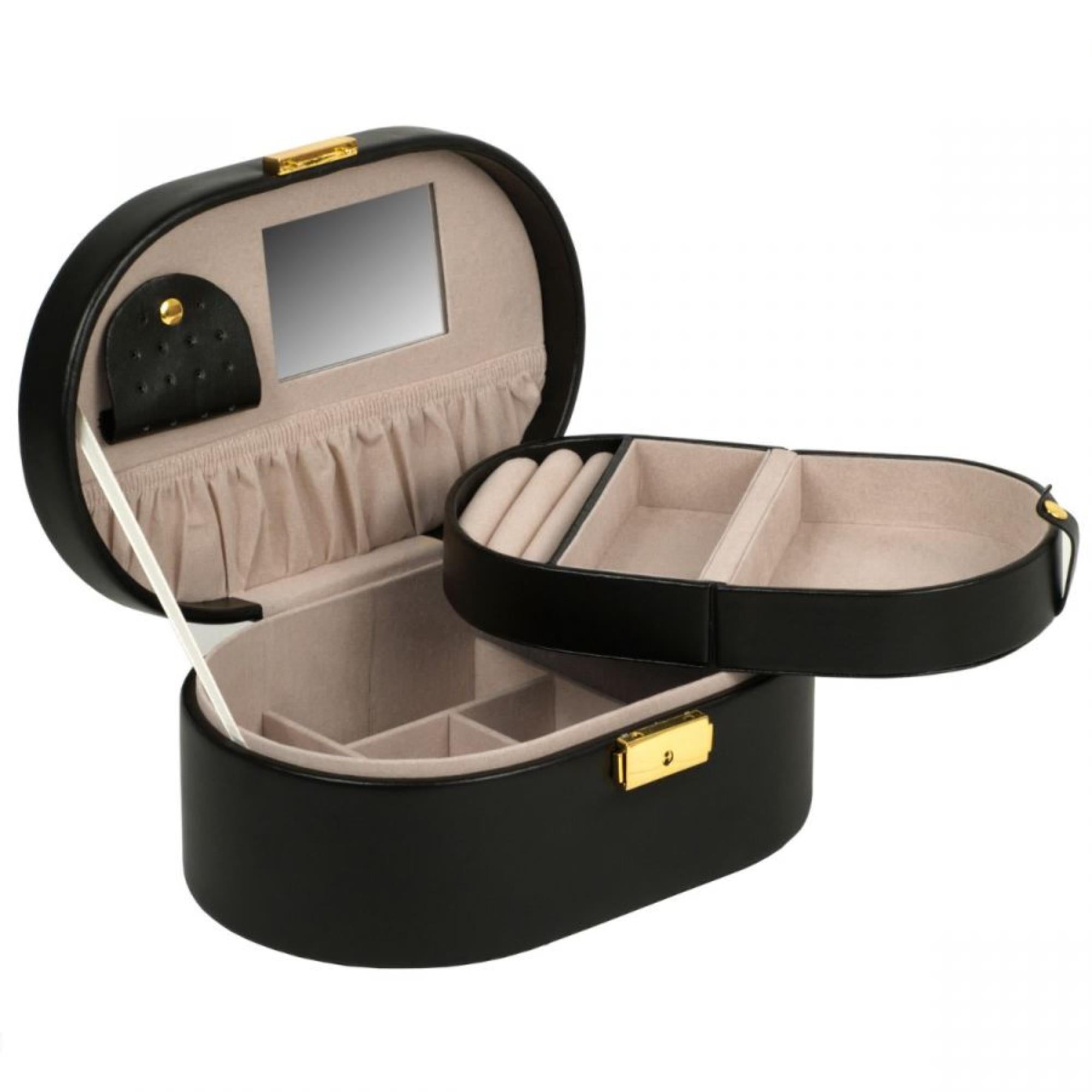 WOLF Heritage Oval Jewelry Box Black Leather 280502
